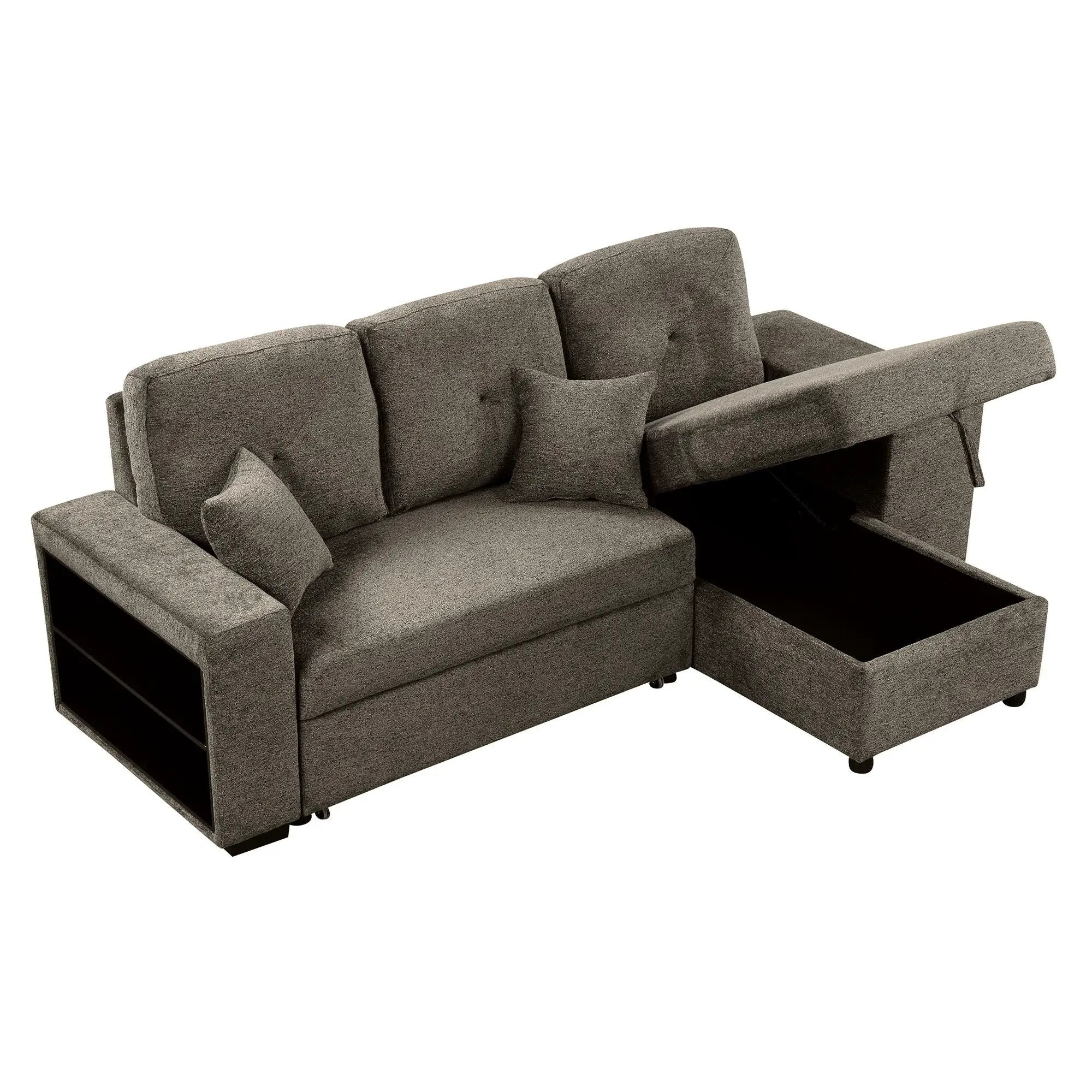 Reversible Sleeper Sectional Sofa Bed With Side Shelf And 2 Stools, Pull-Out L-Shaped Sofa Bed, Corner Sofa-Bed With Storage Chaise Left / Right Hande For Living Room by HouseOfZazla