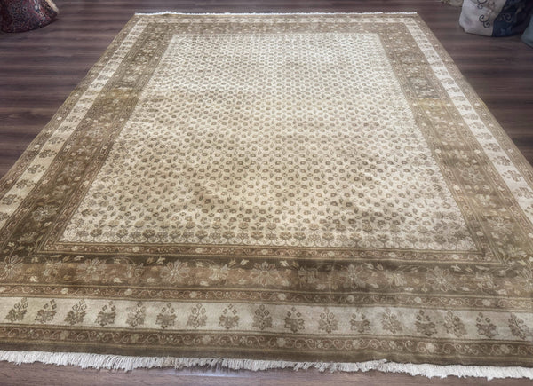 Indo Persian Rug 8x10, Allover Pattern, Beige, Wool Handmade Carpet