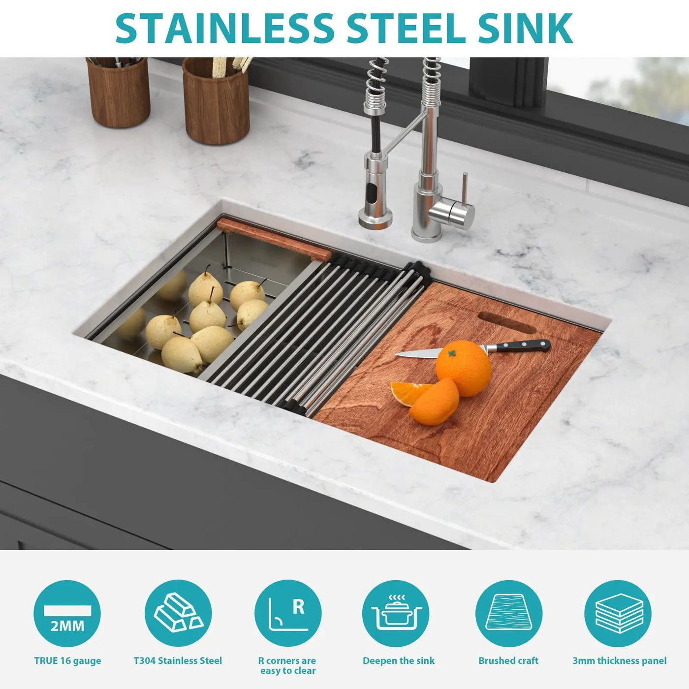 Undermount Workstation Kitchen Sink Stainless Steel Single Bowl by HouseOfZazla