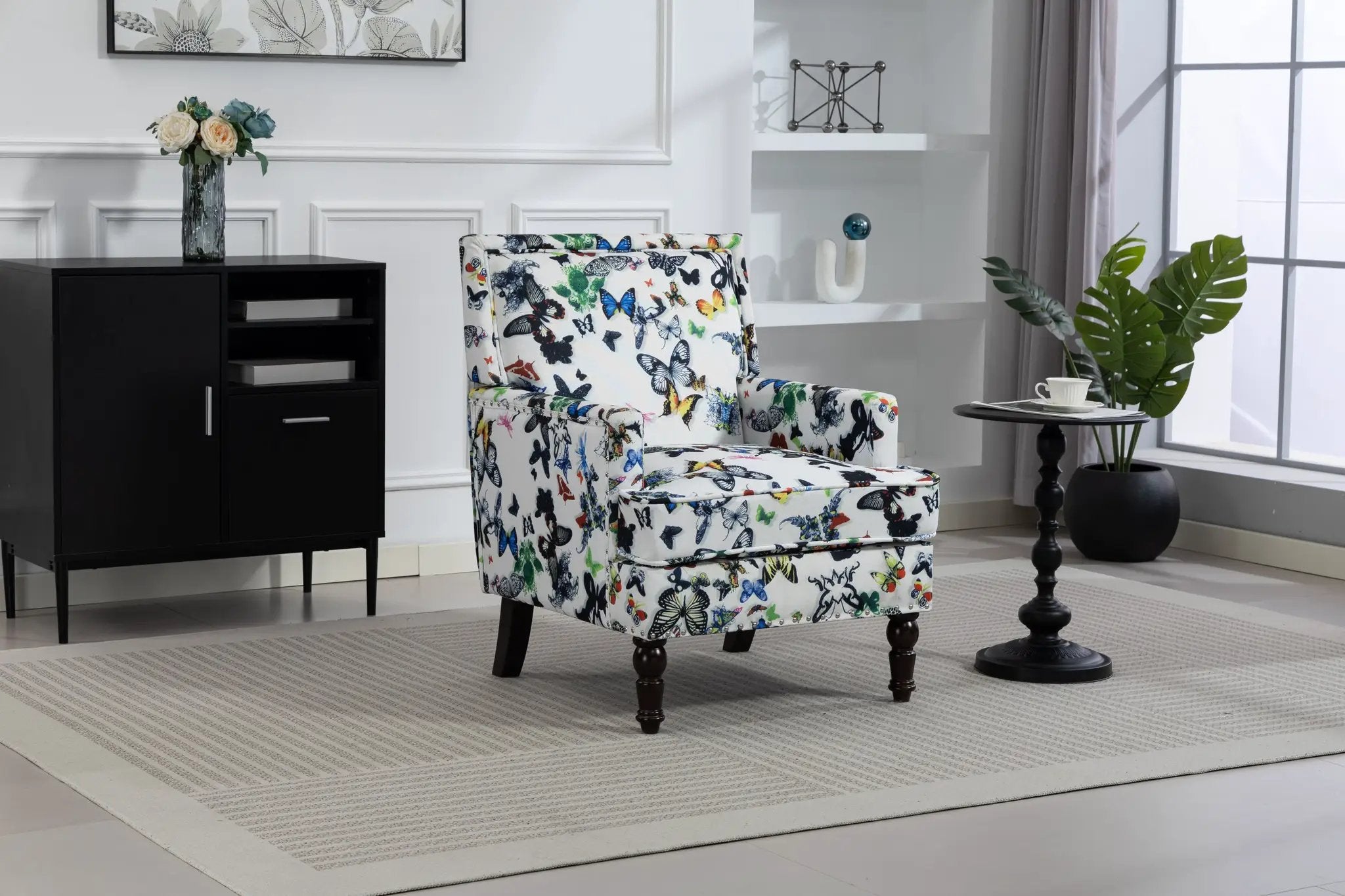Upholstered Accent Chair, Vintage Armchair with Linen Fabric and Nailhead Trim by HouseOfZazla