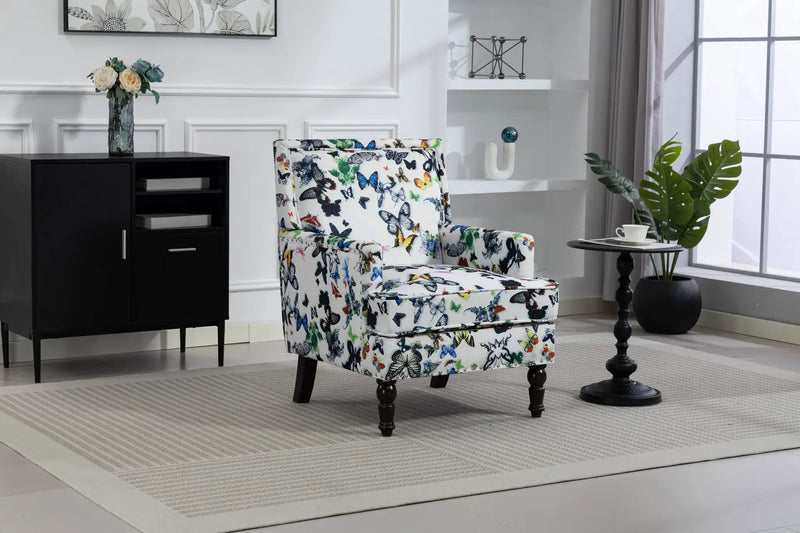 Upholstered Accent Chair, Vintage Armchair with Linen Fabric and Nailhead Trim by HouseOfZazla