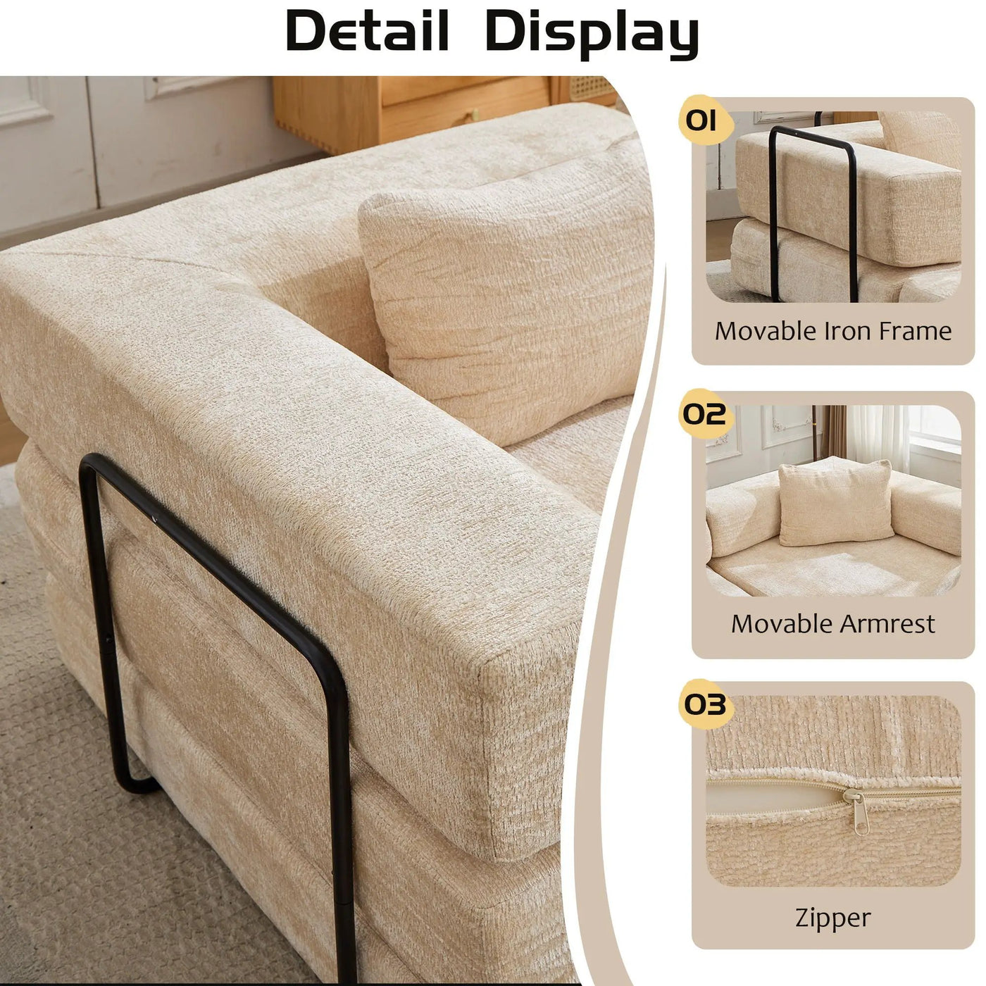 Convertible Floor Sofa Bed, Boneless Modular Sectional Sofa For Living Room by Unique Piece Furniture