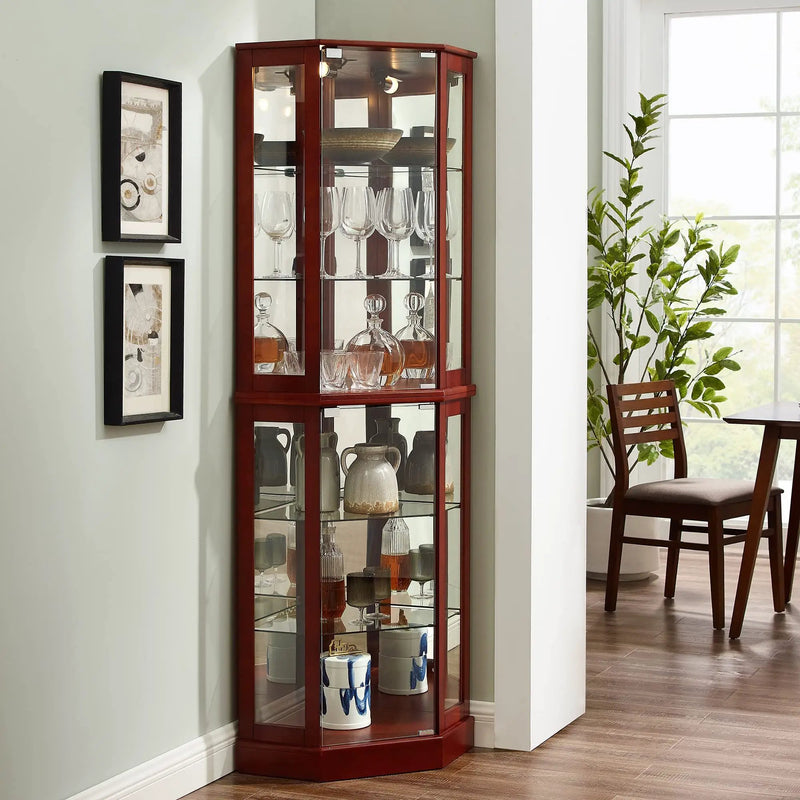 6 Shelf Corner Curio Display Cabinet With Lights, Mirrors And Adjustable Shelves by HouseOfZazla