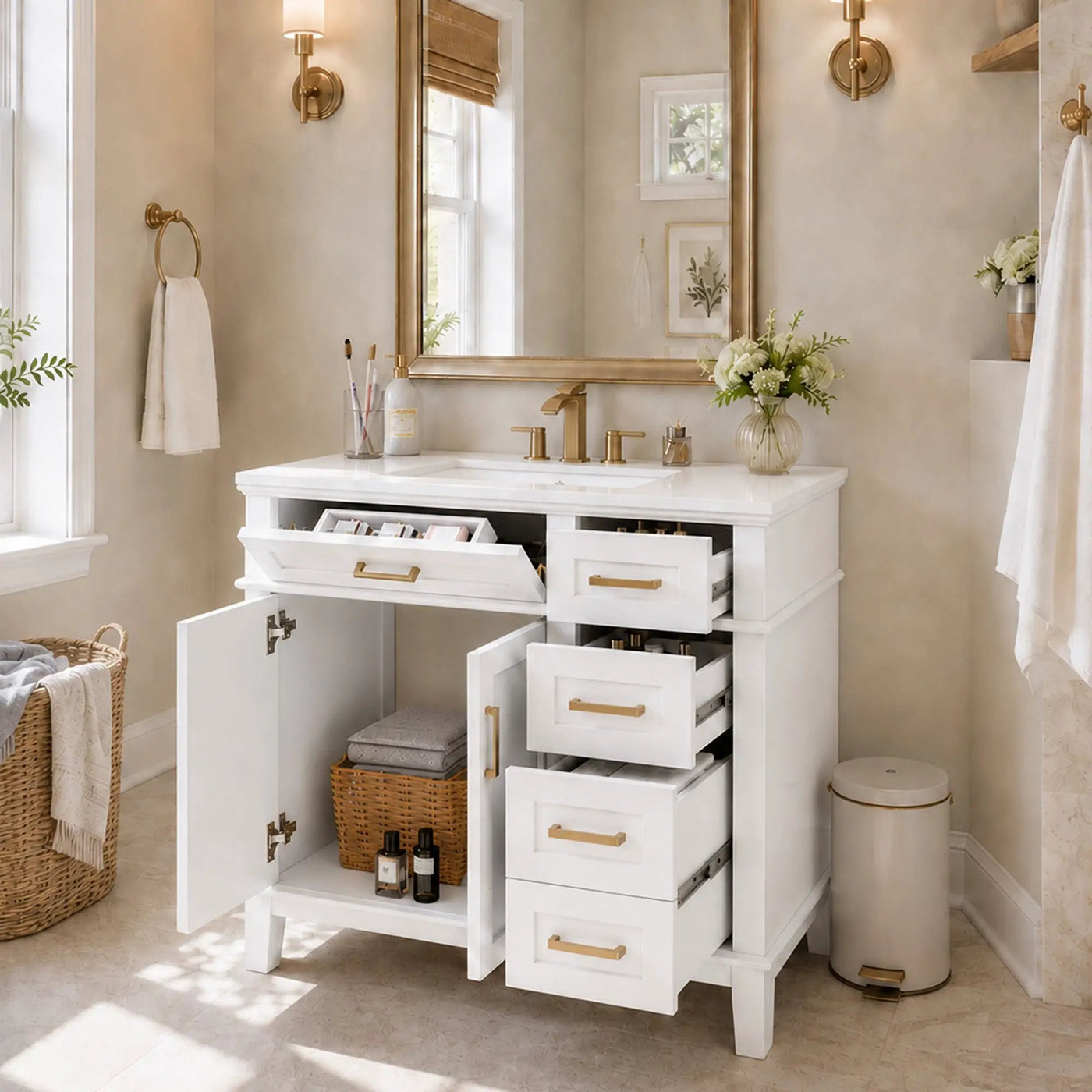 36-Inch White Modern Bathroom Vanity with Ceramic Sink by HouseOfZazla