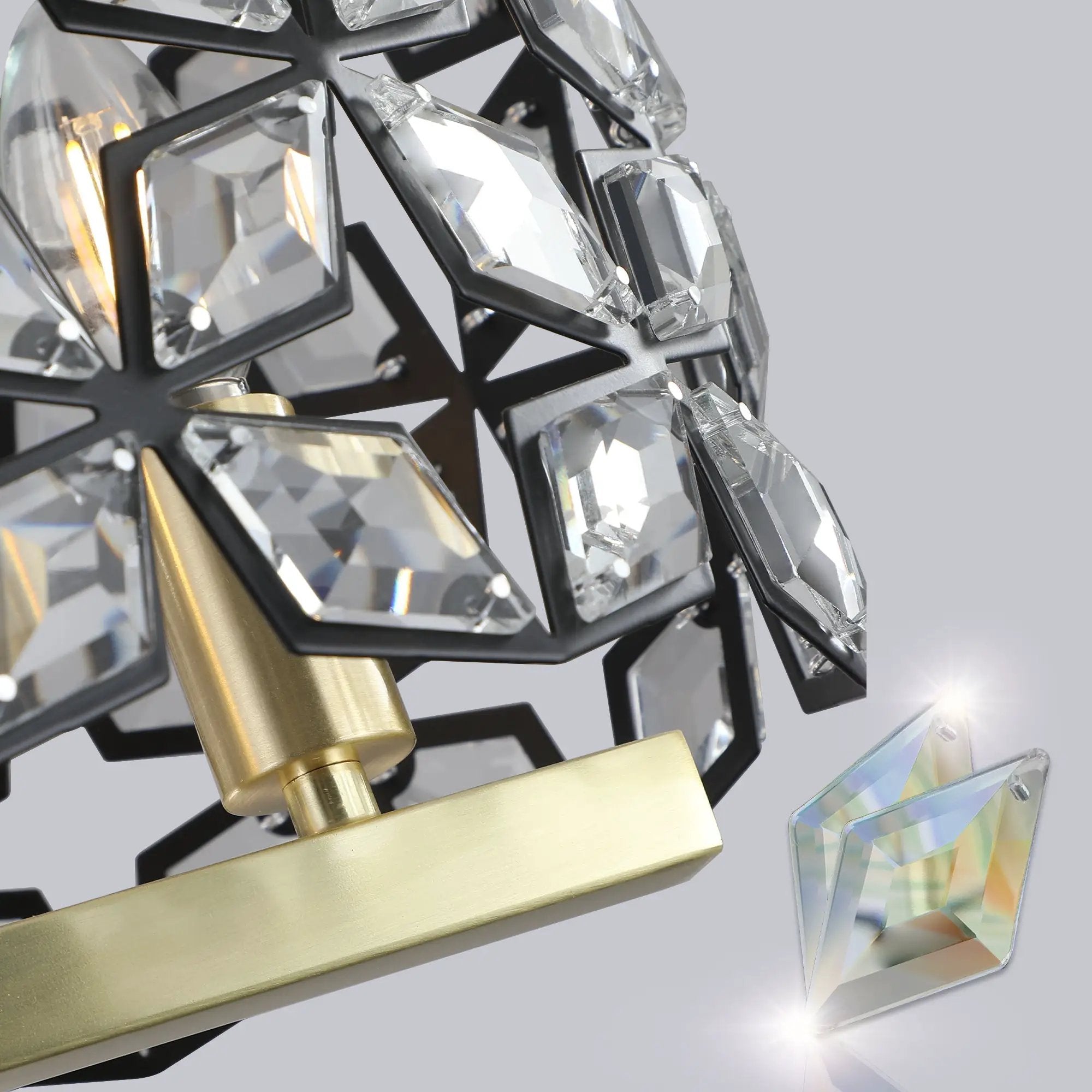 39" Contemporary Crystal and Black-Gold Pendant Chandelier by HouseOfZazla