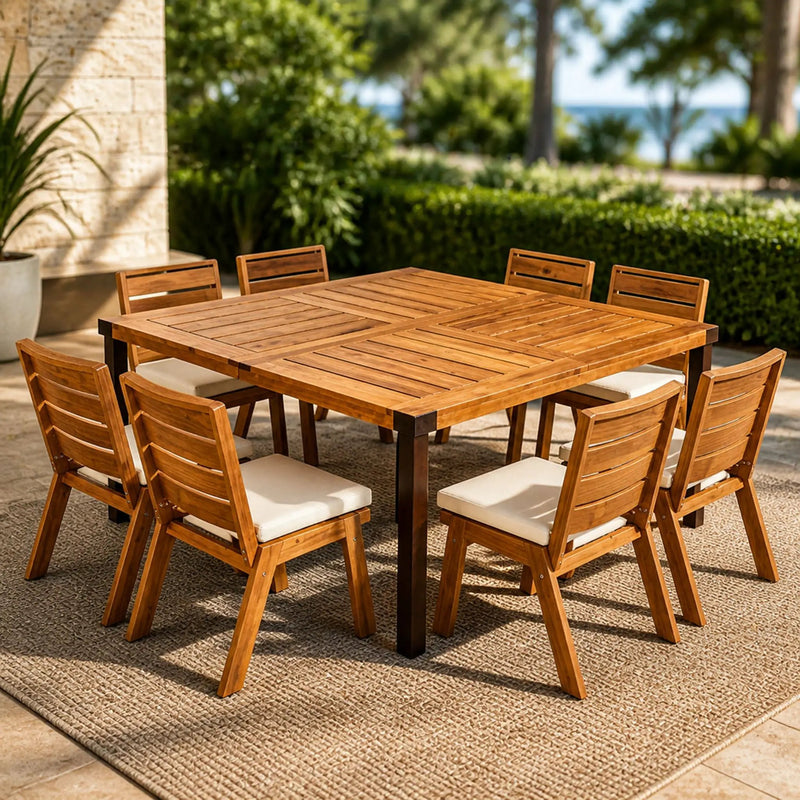 9-Piece Acacia Wood Outdoor Patio Dining Set by HouseOfZazla