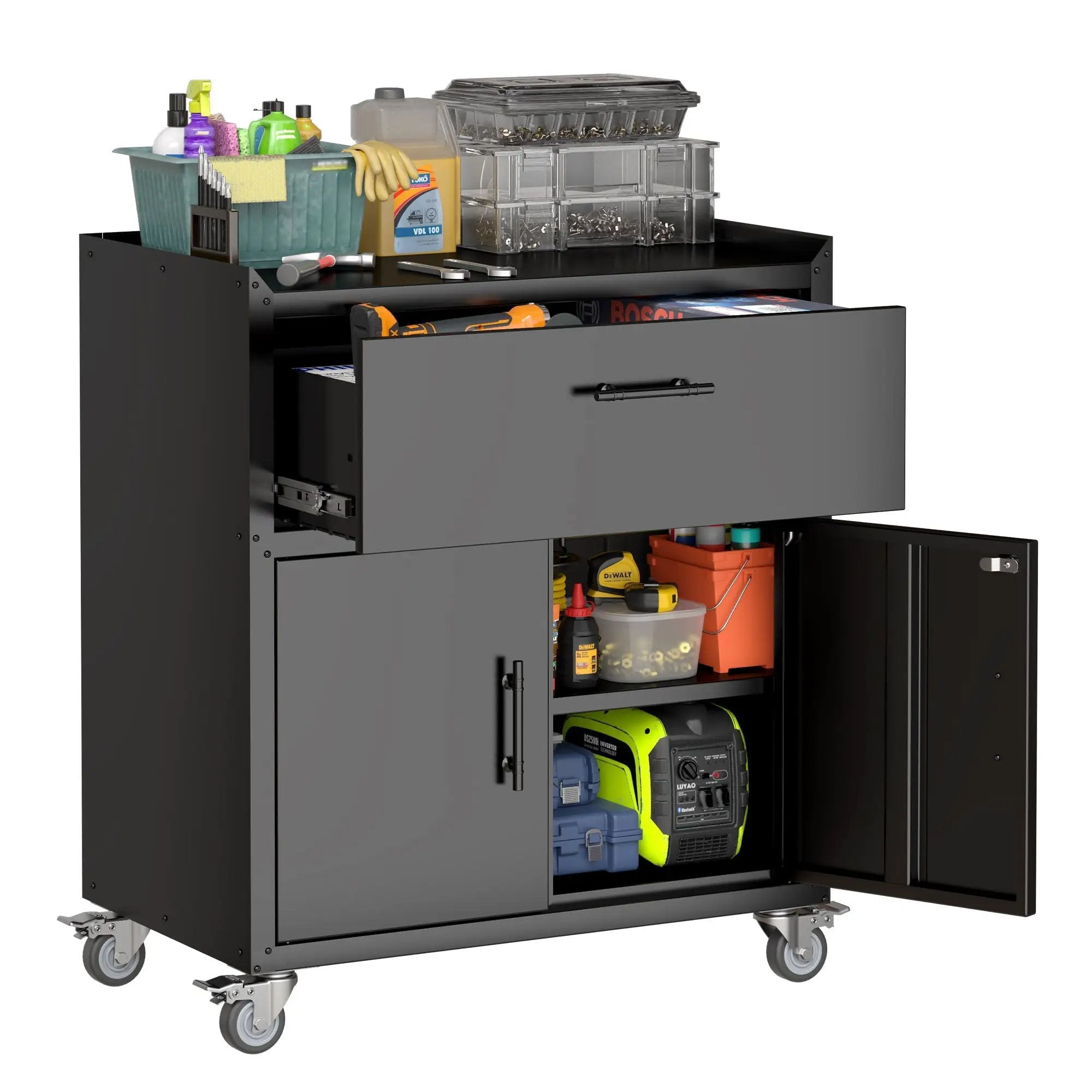 Rolling Metal Tool Storage Cabinet, Lockable Garage Storage Cabinet, Locking Metal Storage Cabinet With Wheels, Rolling Tool Chest, Assembly Required - Black by HouseOfZazla