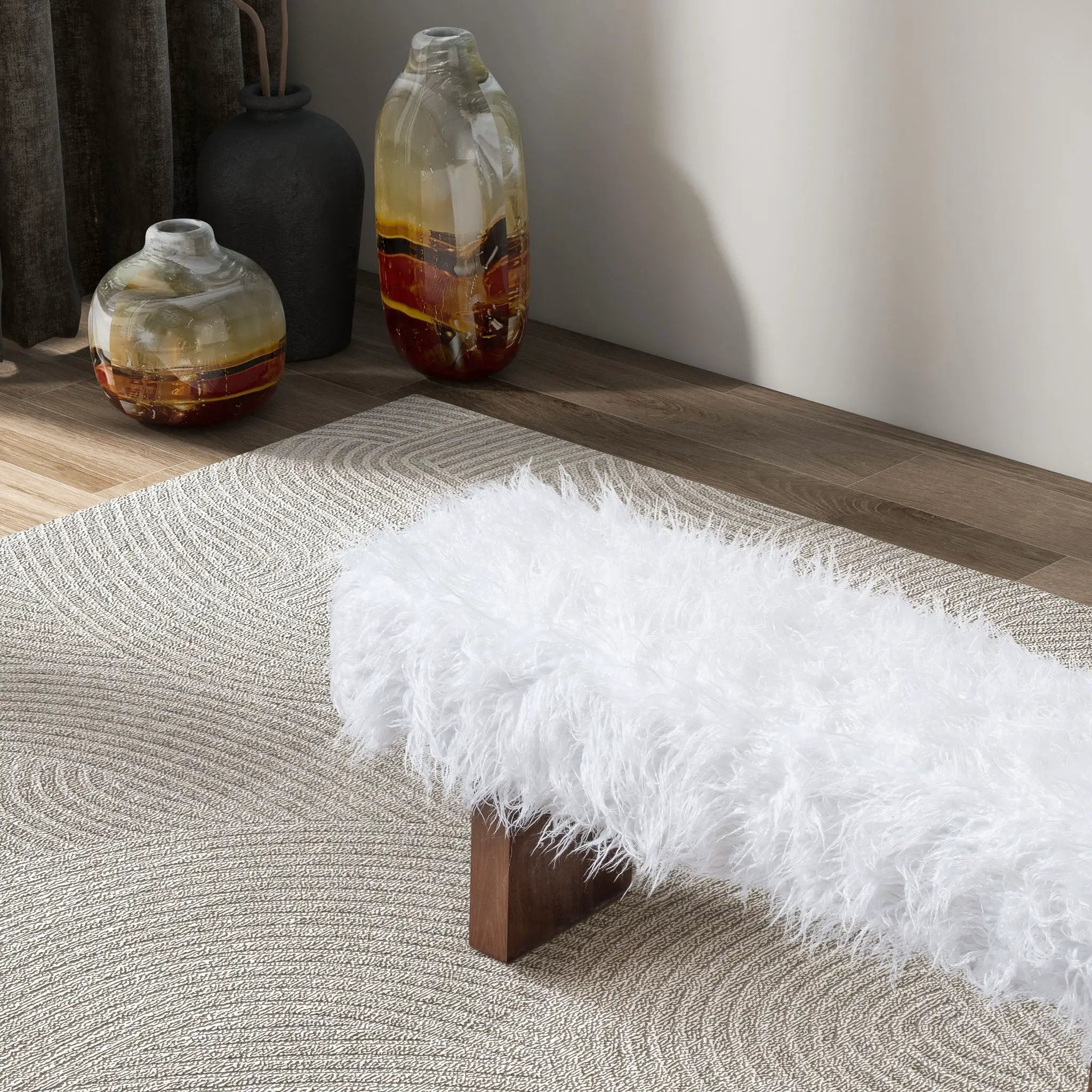 Henley - Fur Bench - White Khaki by Unique Piece Furniture