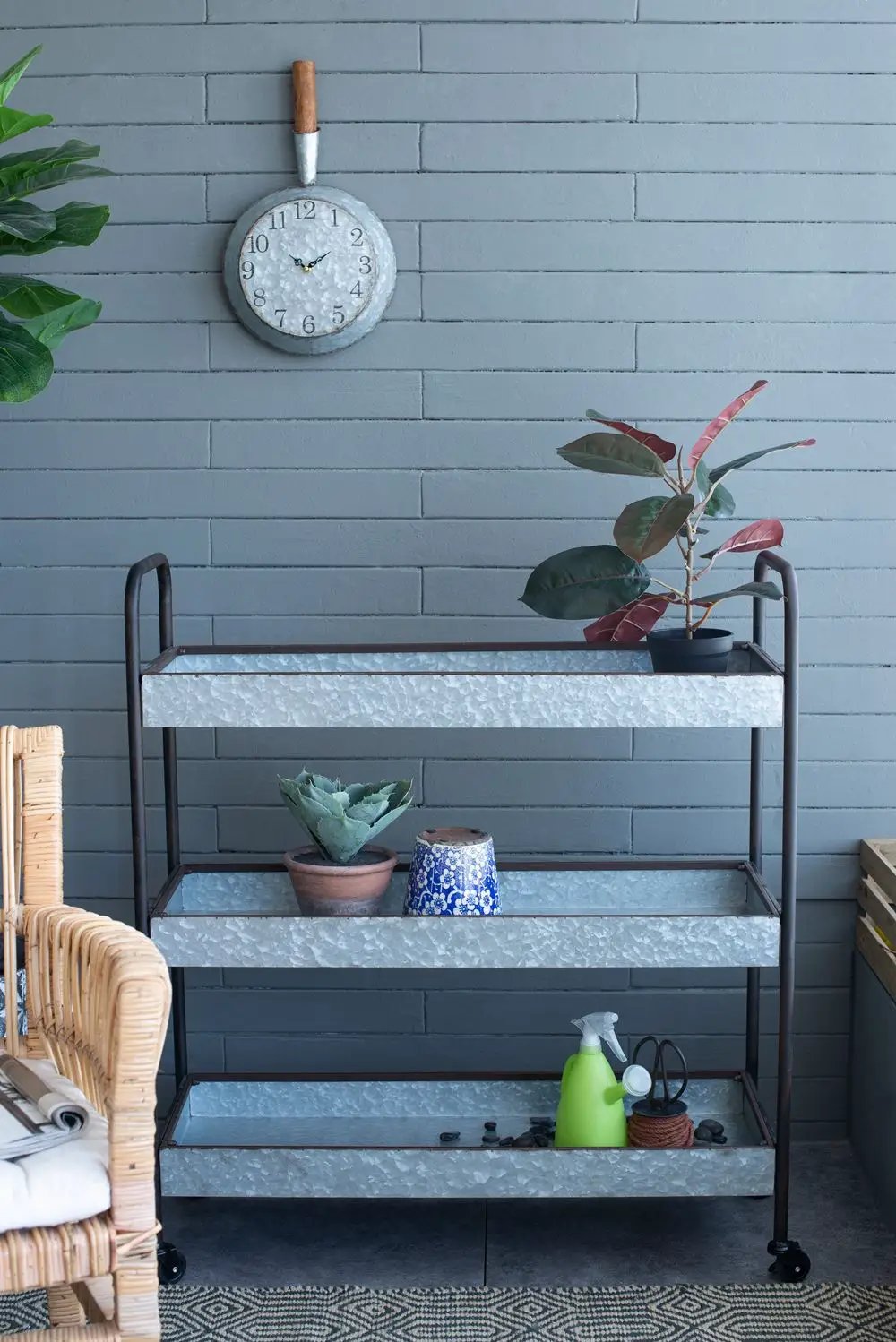 Homestead Galvanized Shelf Display 3 Tier - Metallic Gray by Unique Piece Furniture