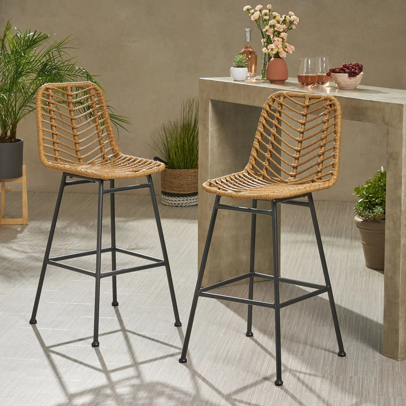 Sawtelle Outdoor Wicker Barstools (Set of 2) by HouseOfZazla