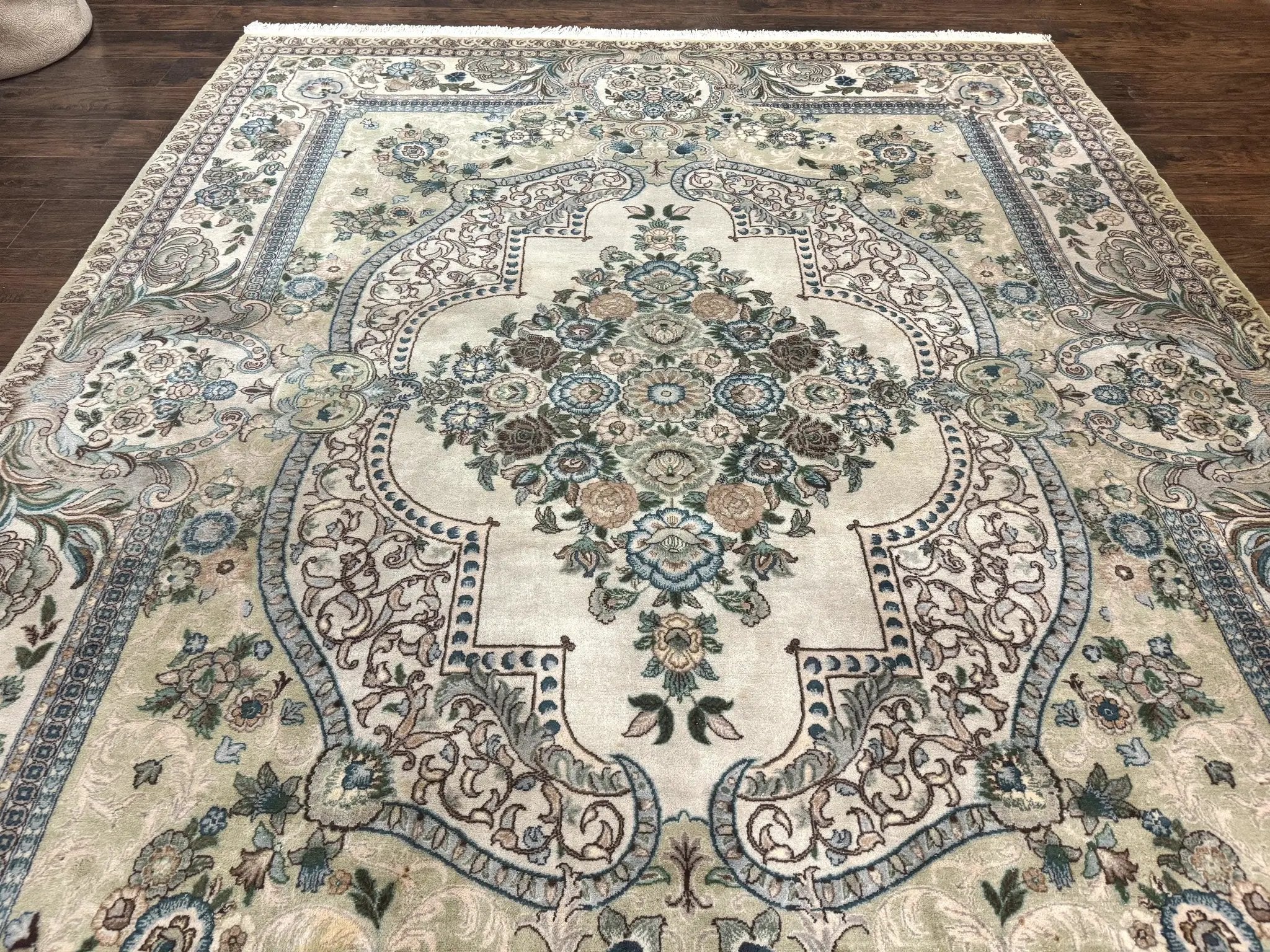 Pak Persian Rug 8 x 10.6, Elegant Oriental Carpet, Floral Medallion, Vintage Handmade Wool Rug, FIne 240 KPSI by Jewel Rugs