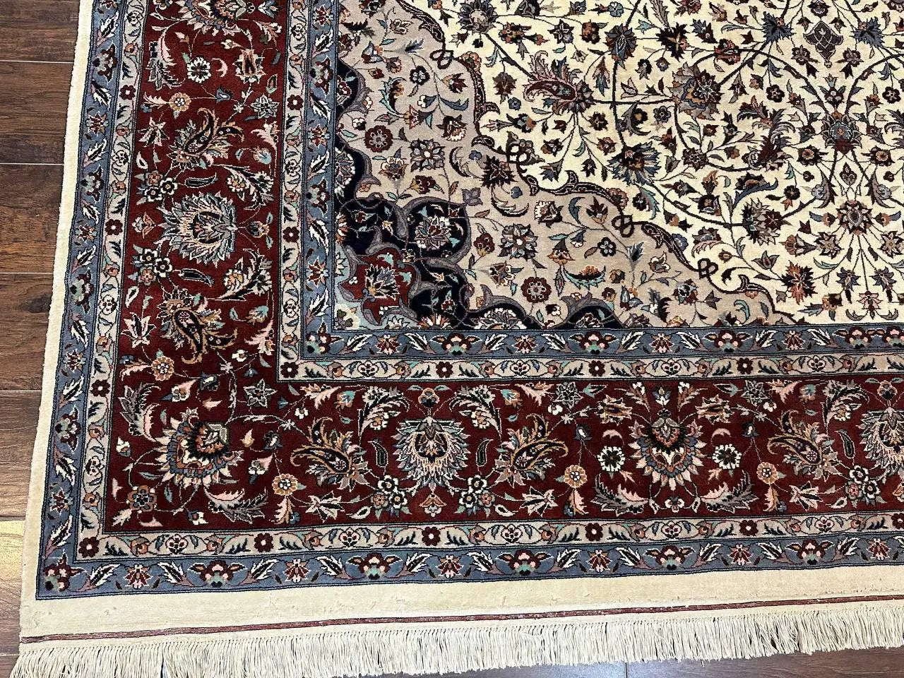 Sino Persian Rug 9x12, Vintage Wool Oriental Carpet, Floral Medallion, Wool Rug, Cream and Maroon by Jewel Rugs