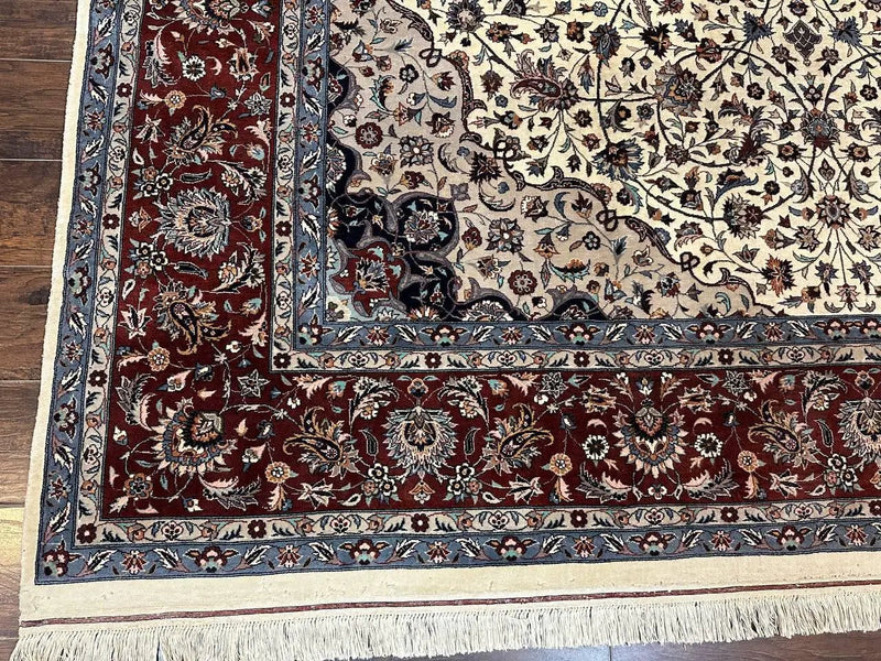 Sino Persian Rug 9x12, Vintage Wool Oriental Carpet, Floral Medallion, Wool Rug, Cream and Maroon by Jewel Rugs