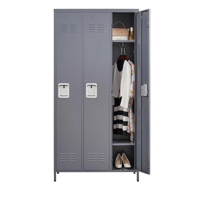 3 Door Lockers With Lock For Home, Gym, Office, School, And Garage - Gray by HouseOfZazla