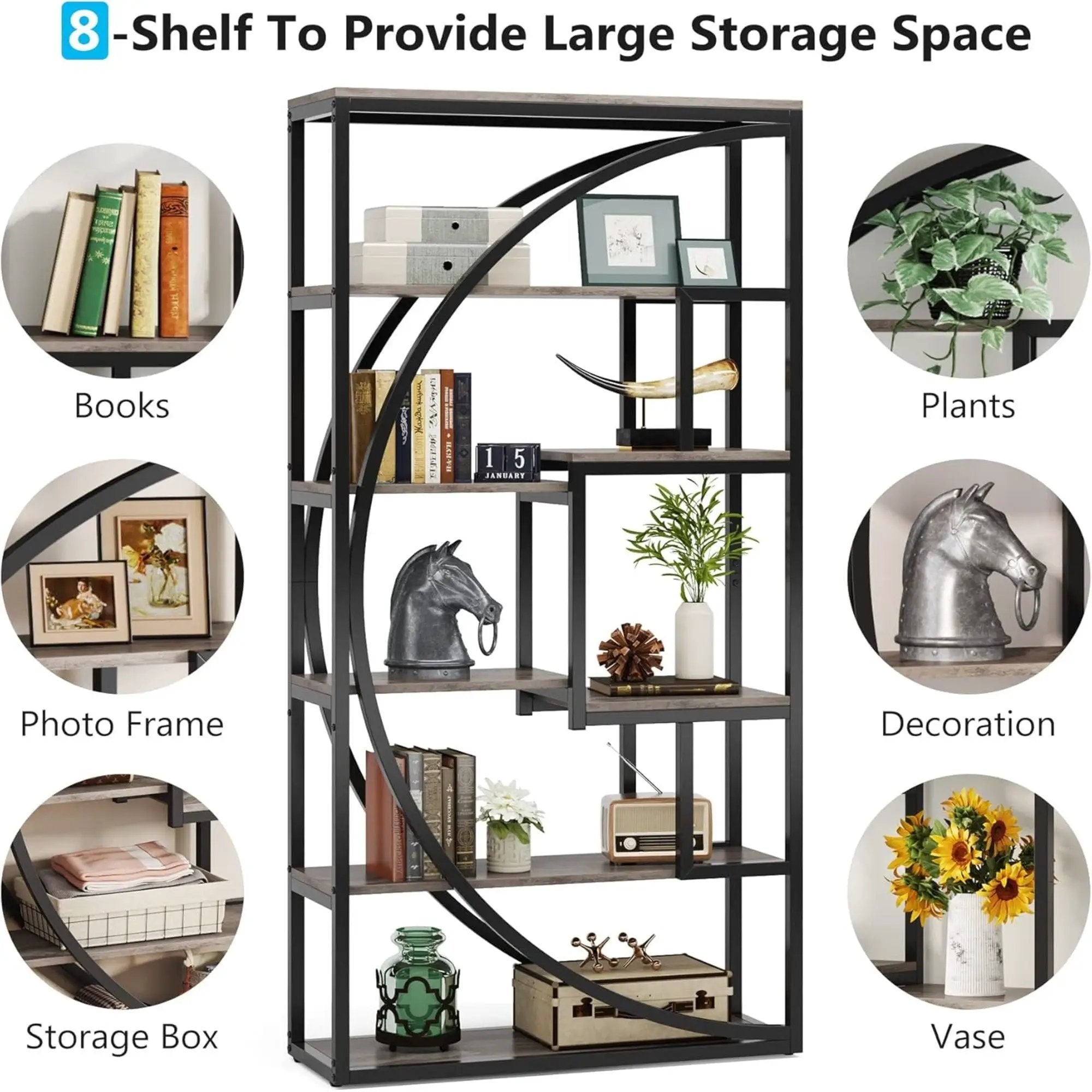 5 Tier Etagere Bookshelf With 8 Open Shelves Organizer For Living Room by HouseOfZazla