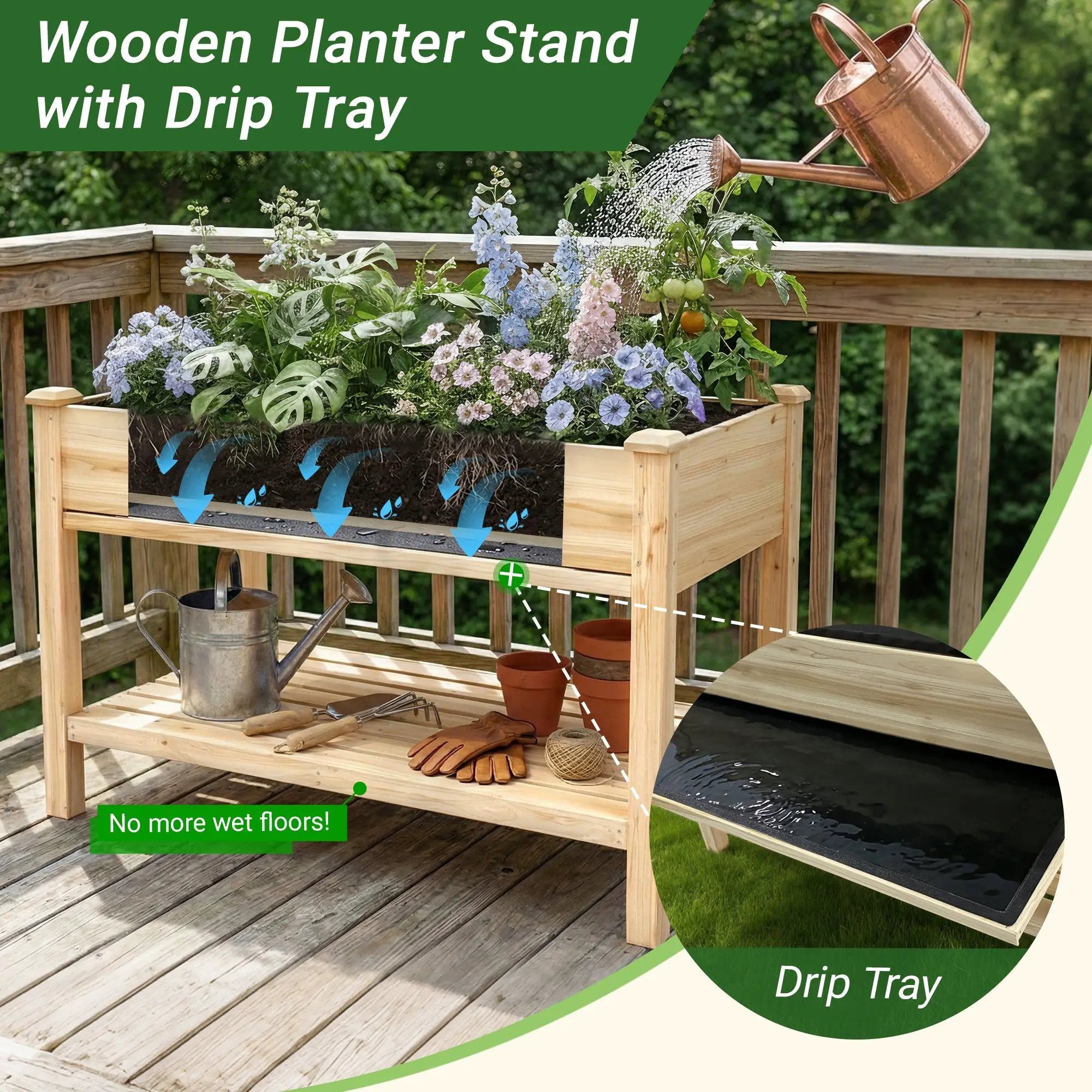 Raised Garden Bed with Water Collection Tray and Storage Shelf by HouseOfZazla