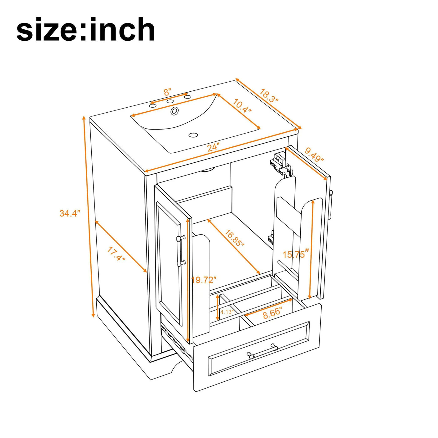 Bathroom Vanity With Sink, 1 Divided Drawer And 2 Soft Close Doors With Double Shelf by HouseOfZazla