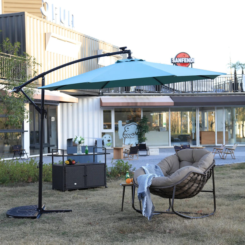 10ft Solar LED Offset Hanging Patio Umbrella (Light Green) (No Base) by HouseOfZazla