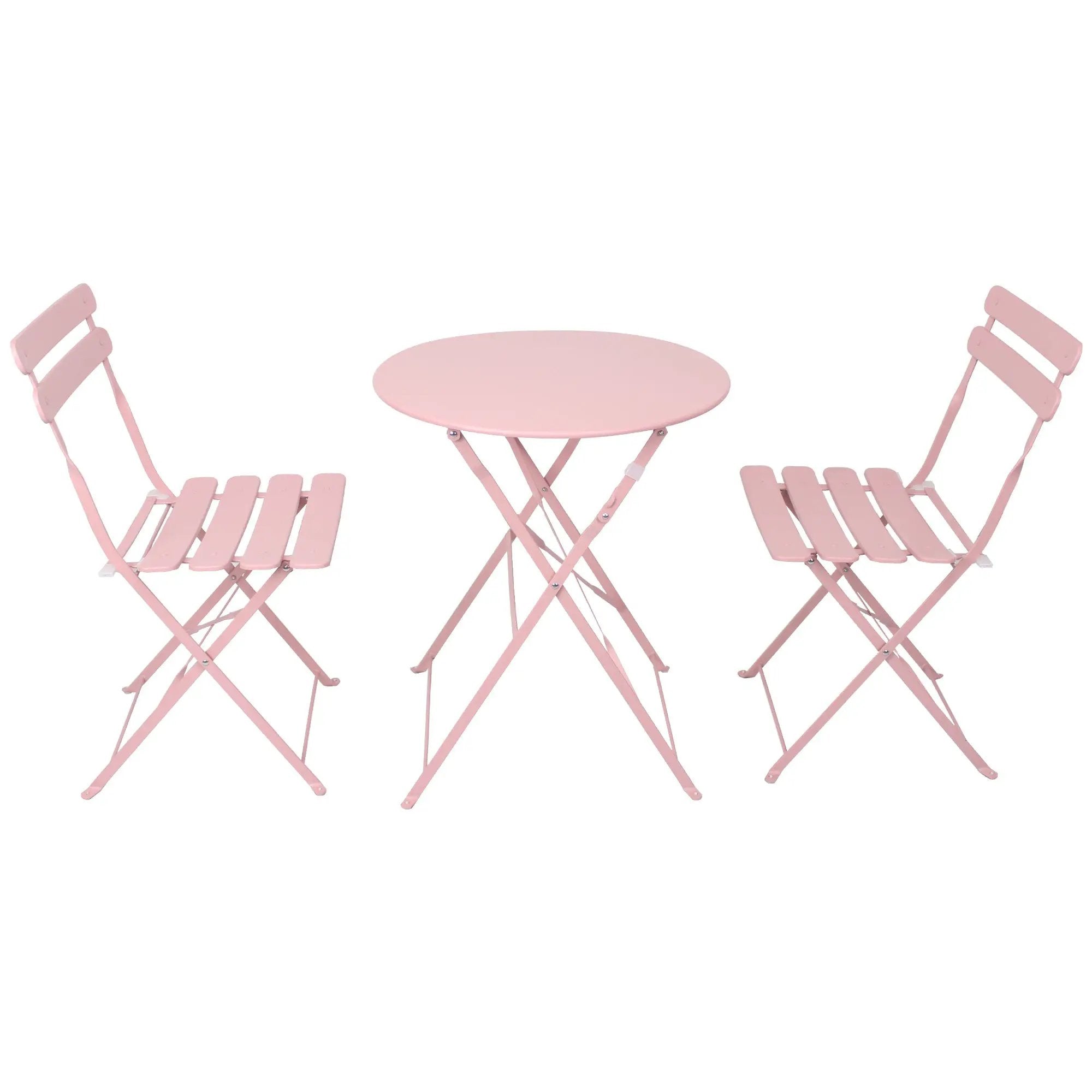3 Pieces Patio Bistro Balcony Metal Chair Table Set - Pink by HouseOfZazla