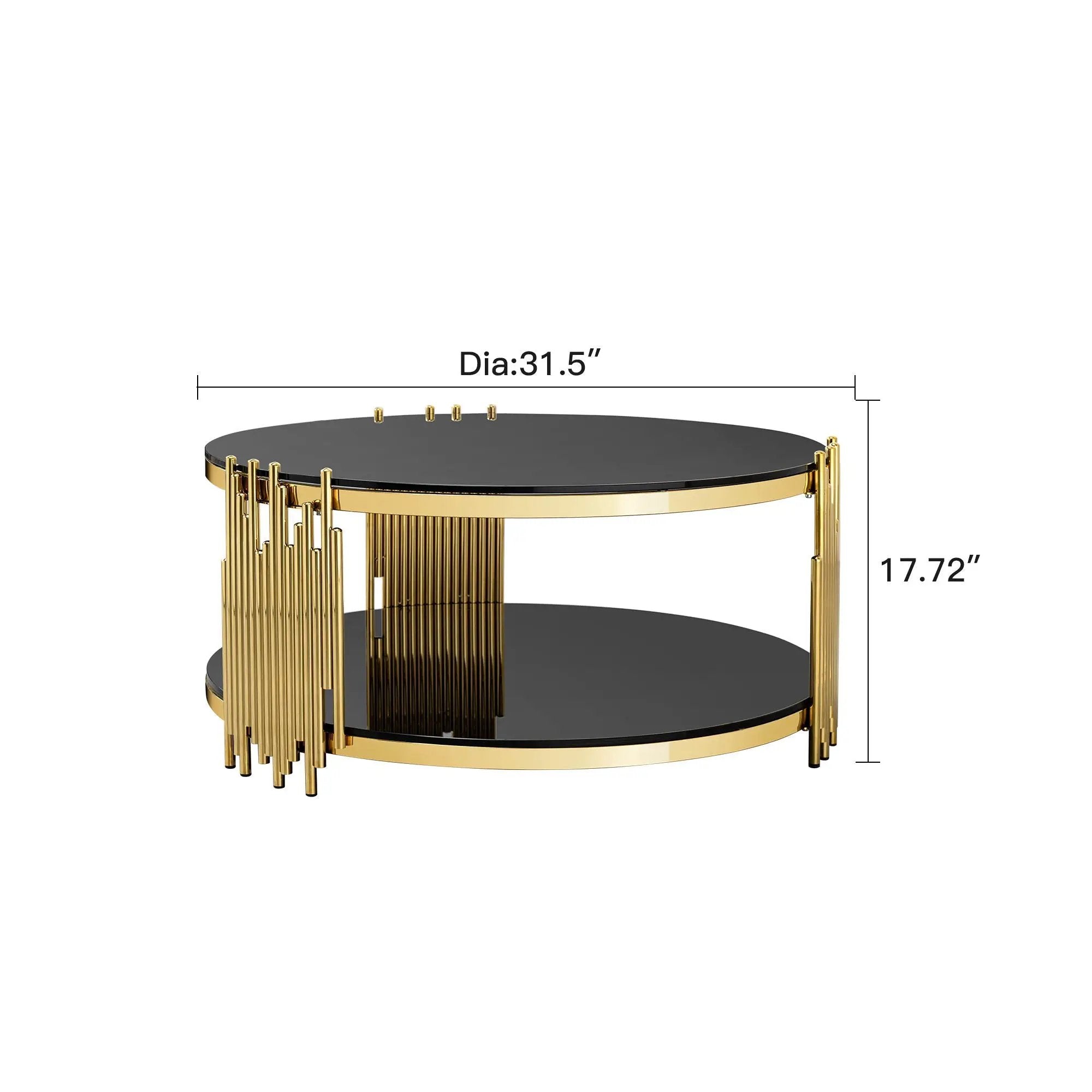 Elegant Round Table With Double Layer Tempered Glass Top And Stainless Steel Frame For Living Room by Unique Piece Furniture