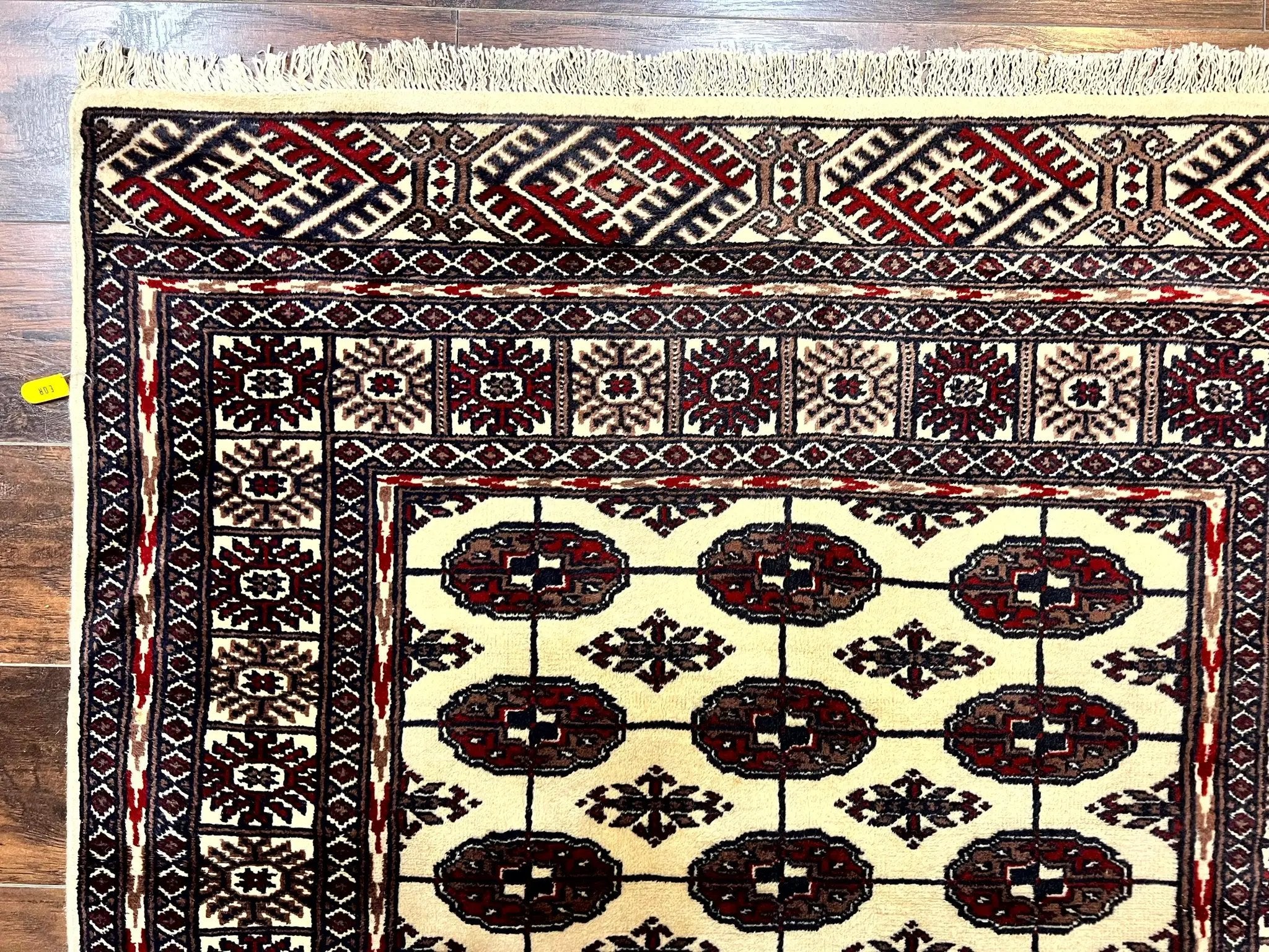 Pakistani Bokhara Rug 4x6, Turkoman Carpet, Vintage Handmade Wool Rug, Ivory by Jewel Rugs