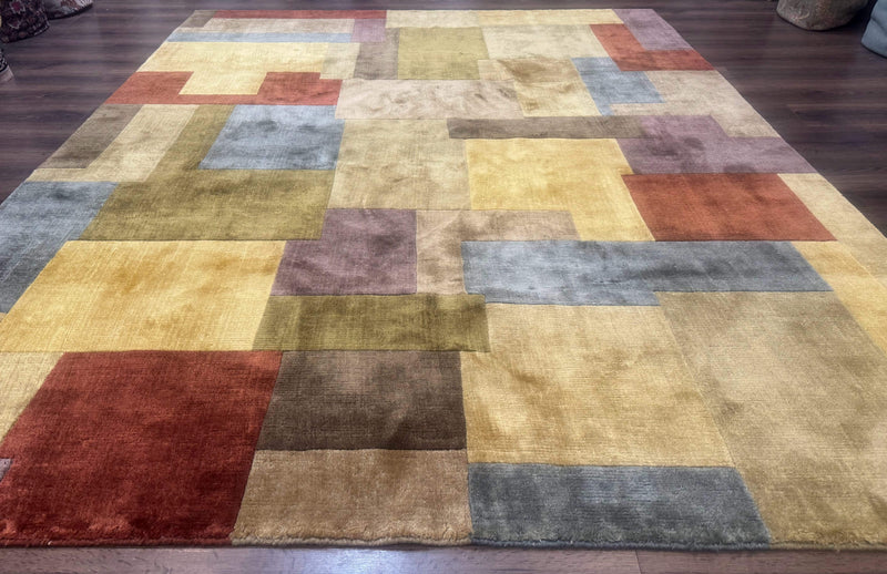 Modern Tibetan Wool Rug 8x10, Multicolor, Thick Pile, Contemporary, Nepali, Handmade by Jewel Rugs