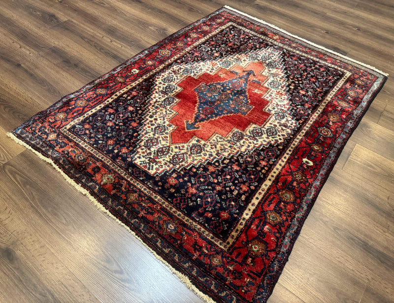 Antique Persian Kurdish Senneh Rug 4x5 Tribal Carpet Wool Geometric Medallion by Jewel Rugs