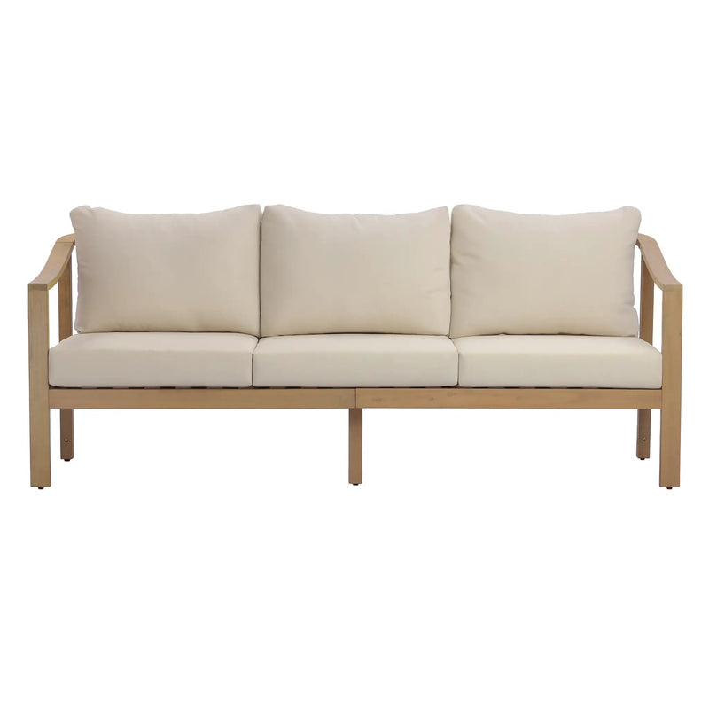 77.95" Outdoor Acacia Wood 3-Seater Sofa with Beige Cushions by HouseOfZazla