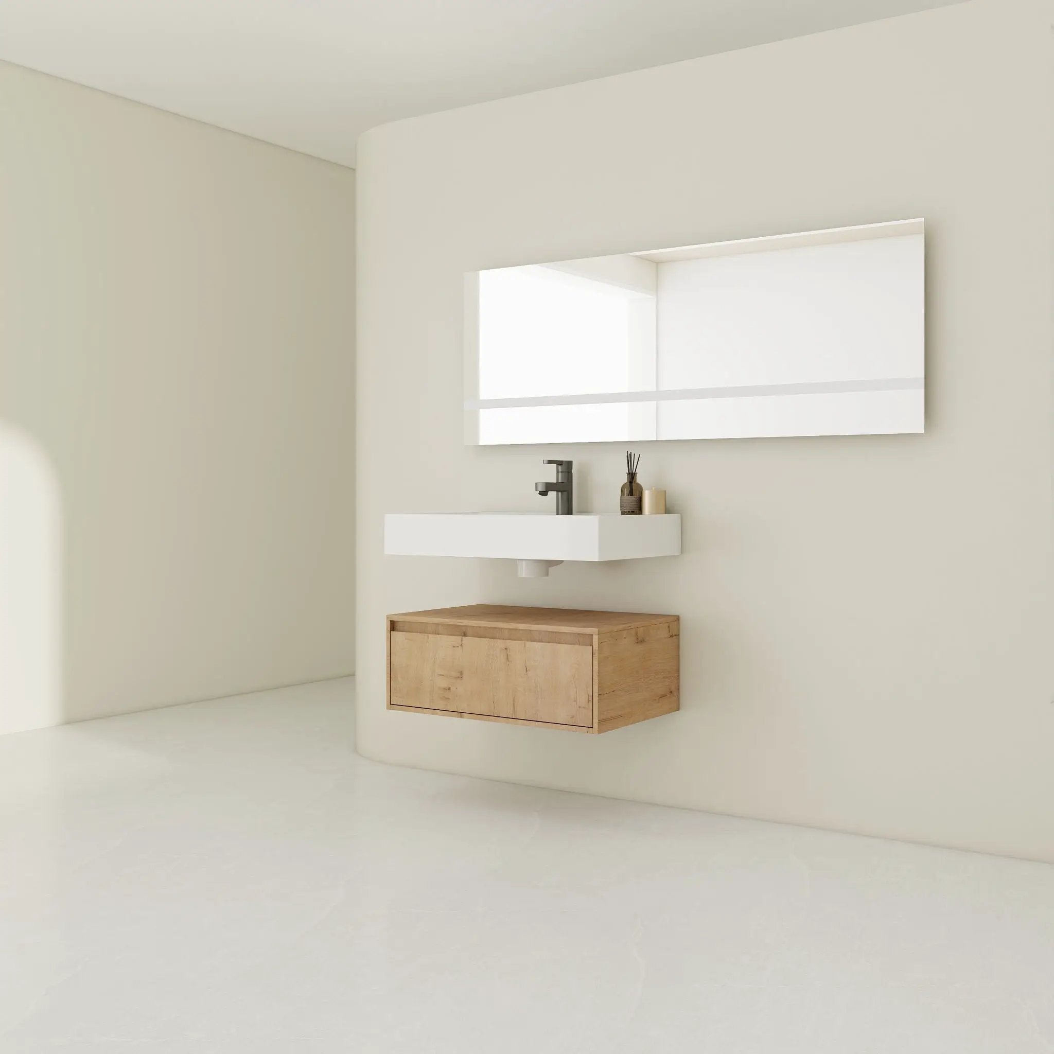Wall Mounted Bathroom Vanity With Resin Sink And Soft Close Drawer - Imitative Oak by Unique Piece Furniture