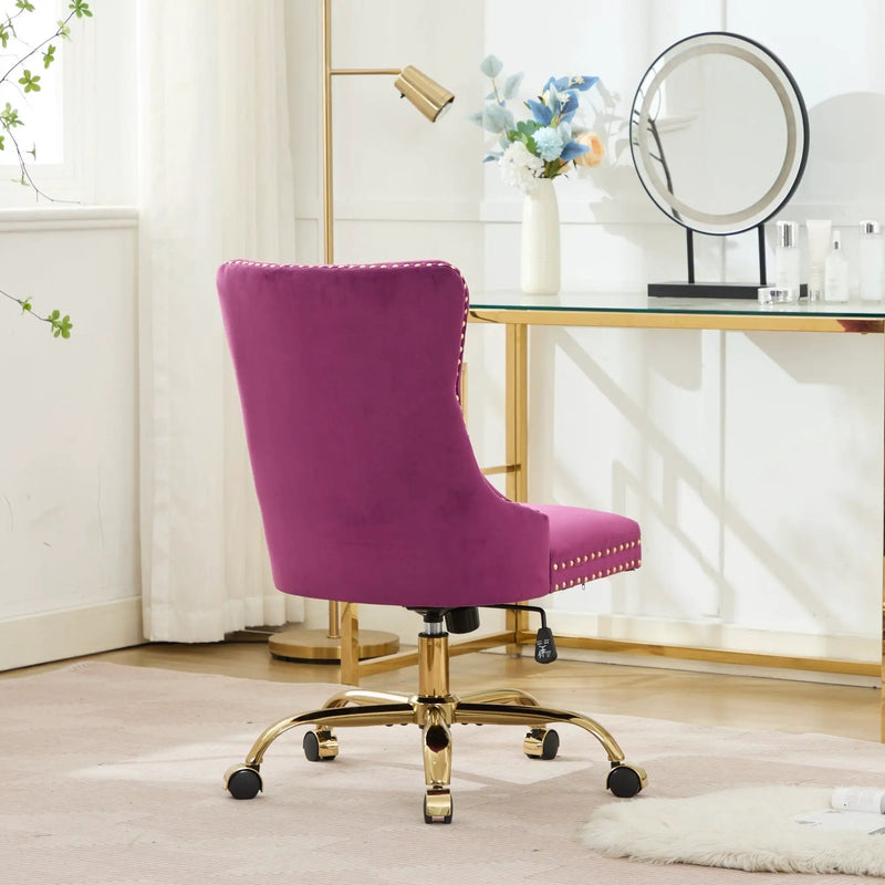 Office Chair Modern Velvet Upholstered Tufted Button (Purple) by HouseOfZazla
