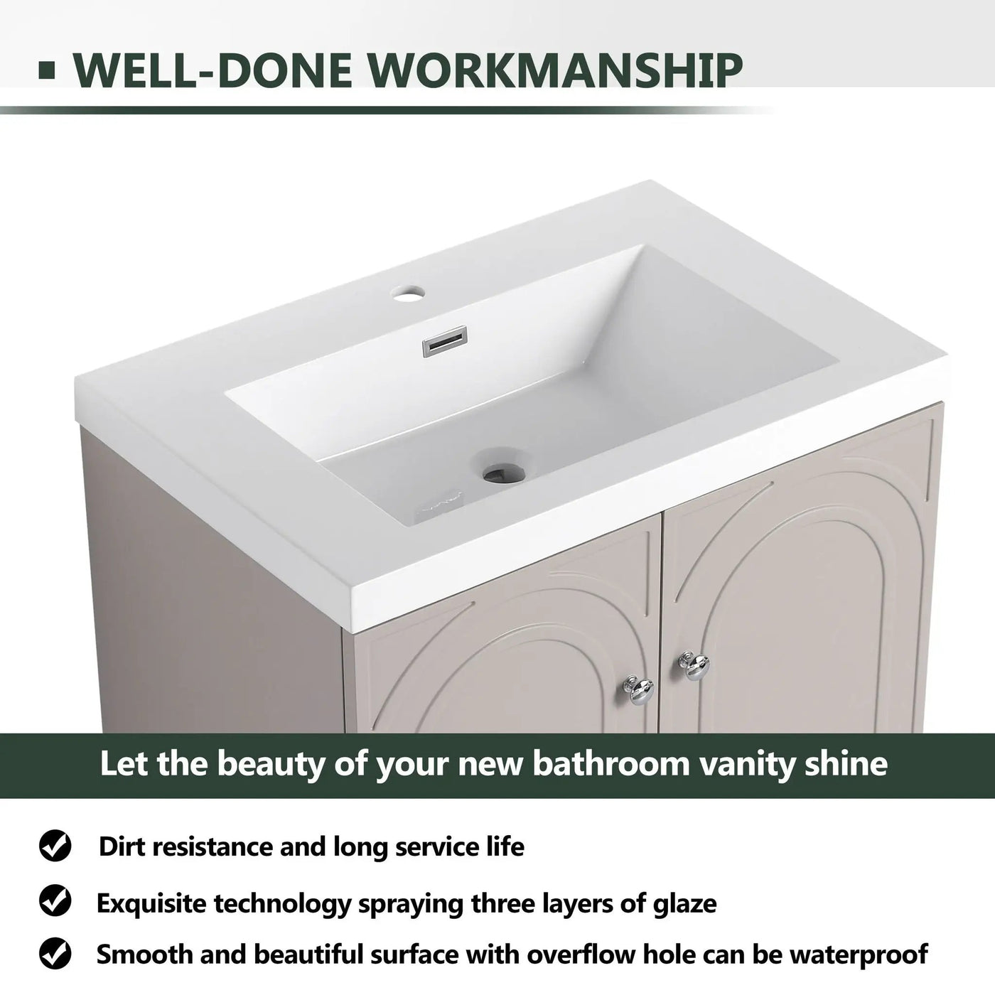 Contemporary Freestanding Bathroom Vanity With Resin Sink & Soft-Close Cabinet Doors by Unique Piece Furniture