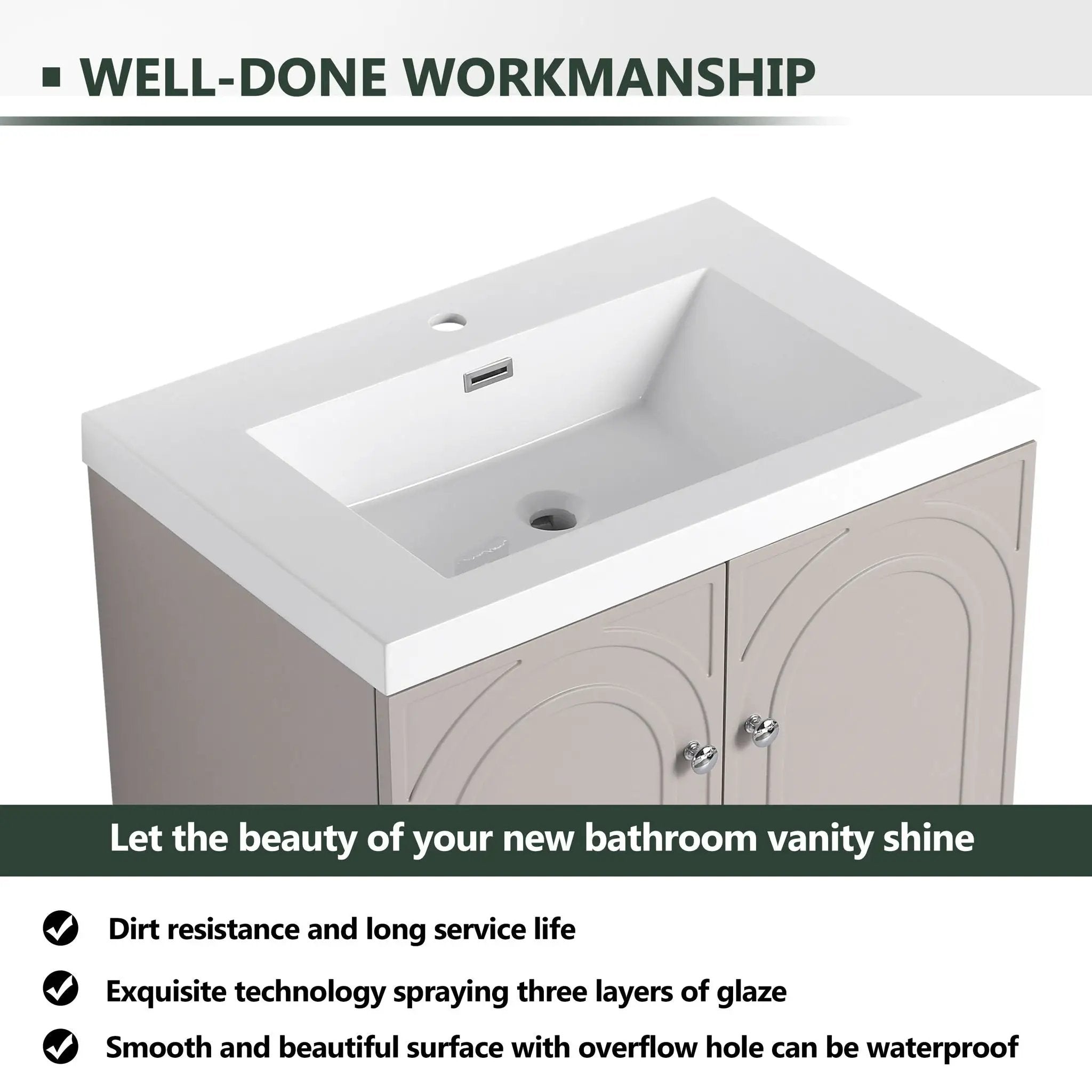 Contemporary Freestanding Bathroom Vanity With Resin Sink & Soft-Close Cabinet Doors by Unique Piece Furniture