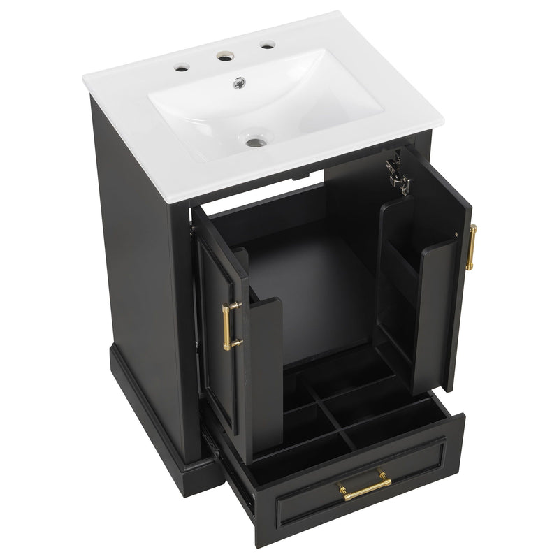 Bathroom Vanity With Sink, 1 Divided Drawer And 2 Soft Close Doors With Double Shelf