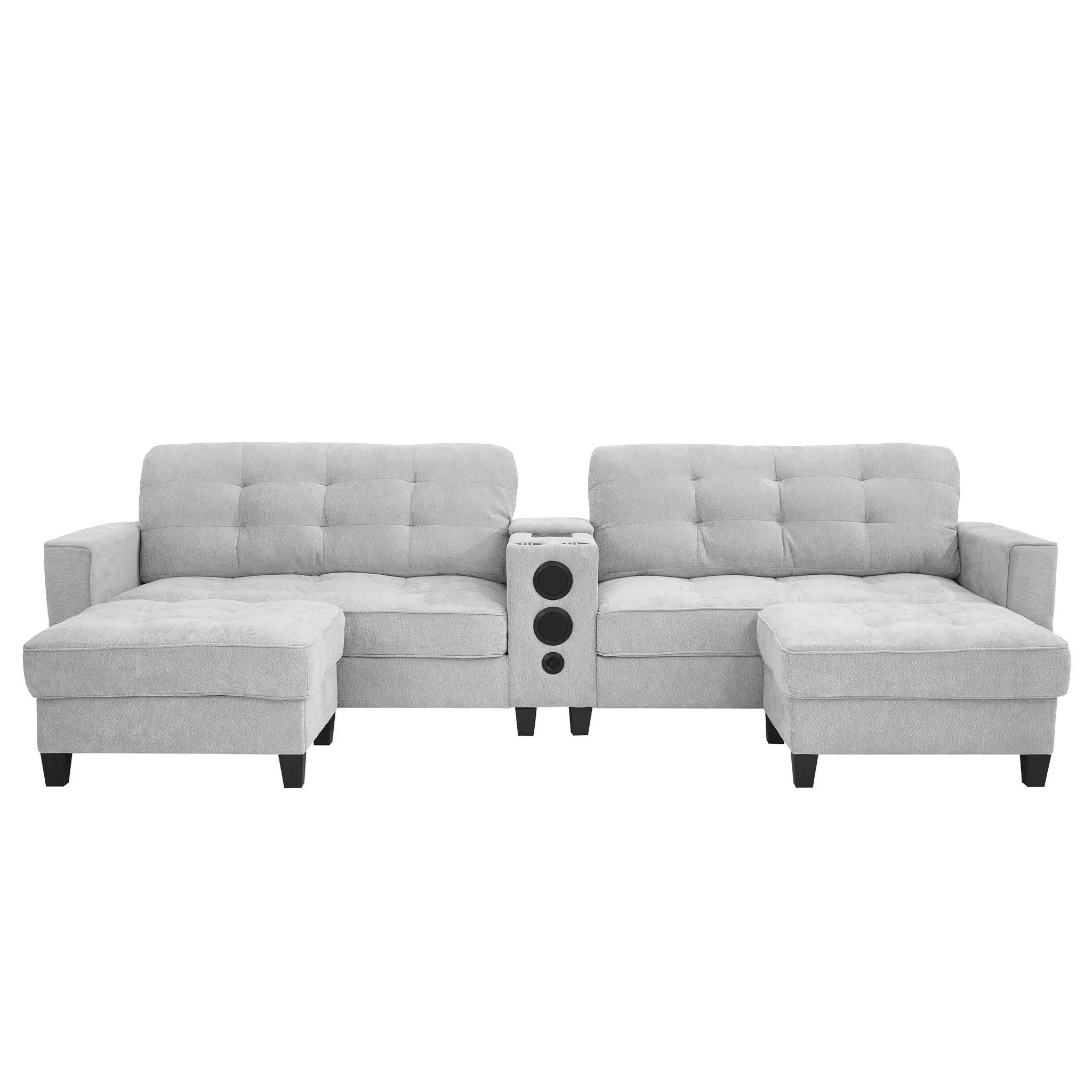 Modern Sectional Sofa U-Shaped With Movable Ottomans, Bluetooth Speakers, LED Lights And Modular Storage by HouseOfZazla
