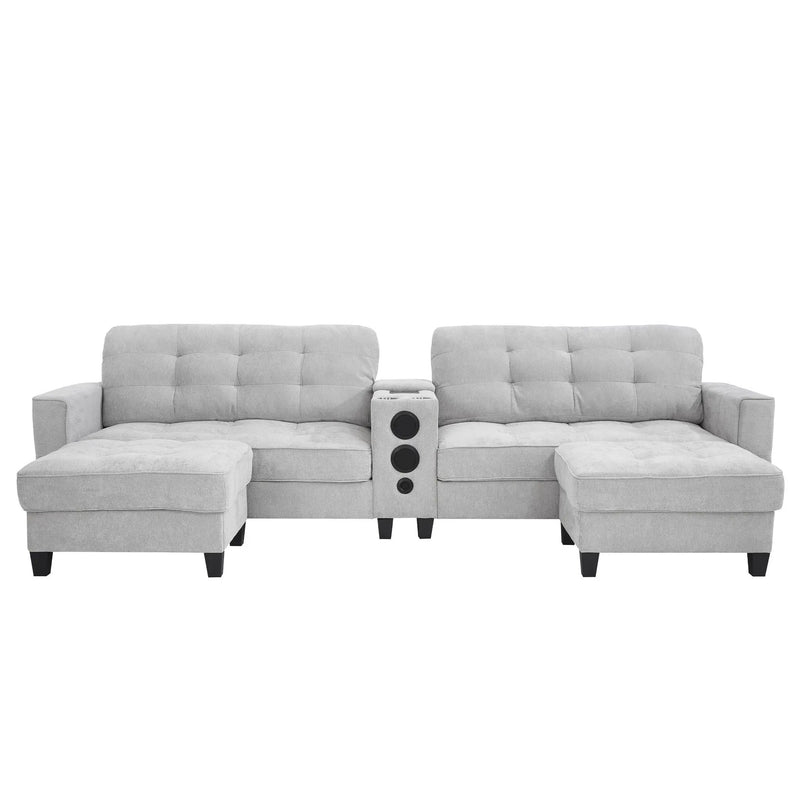 Modern Sectional Sofa U-Shaped With Movable Ottomans, Bluetooth Speakers, LED Lights And Modular Storage by HouseOfZazla