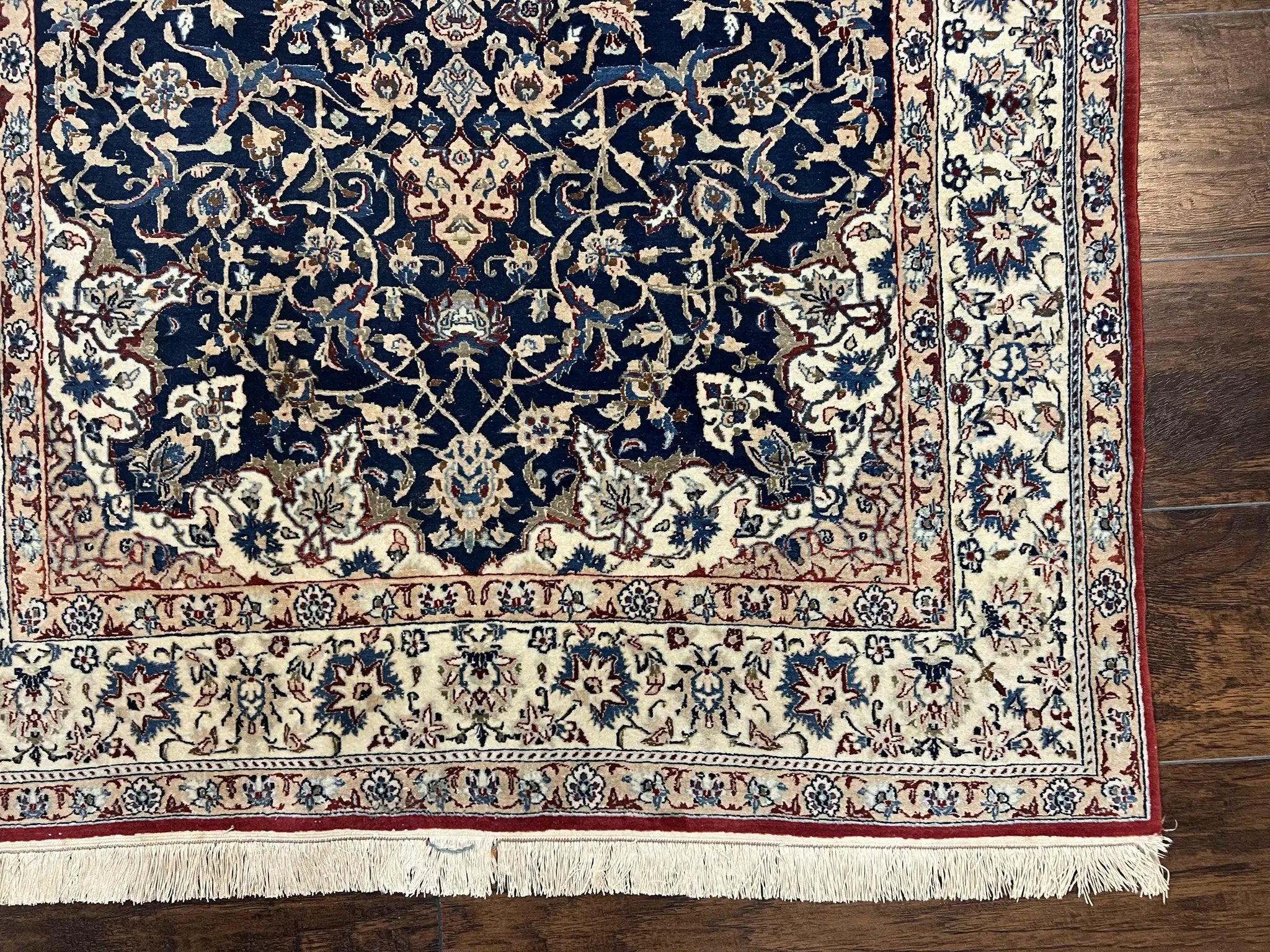 Super Fine Persian Nain Rug 3.6 x 5.4, Navy Blue and Ivory, 700 KPSI by Jewel Rugs