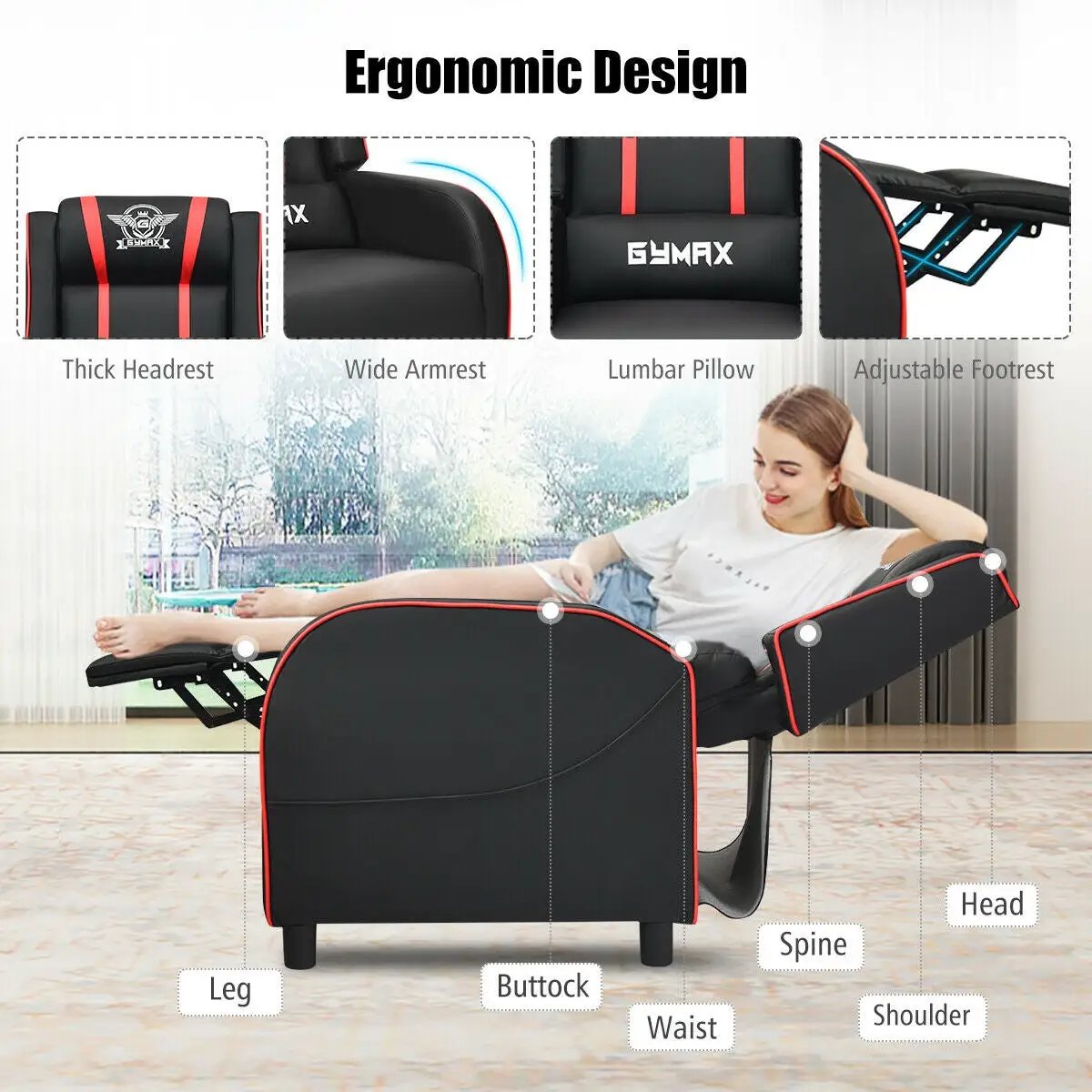 Massage Racing Gaming Single Recliner Chair, photo 7 of 11