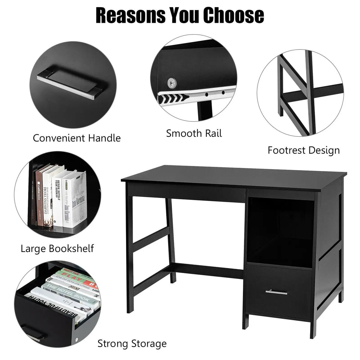 47.5 Inch Modern Home Computer Desk with 2 Storage Drawers, photo 16 of 16