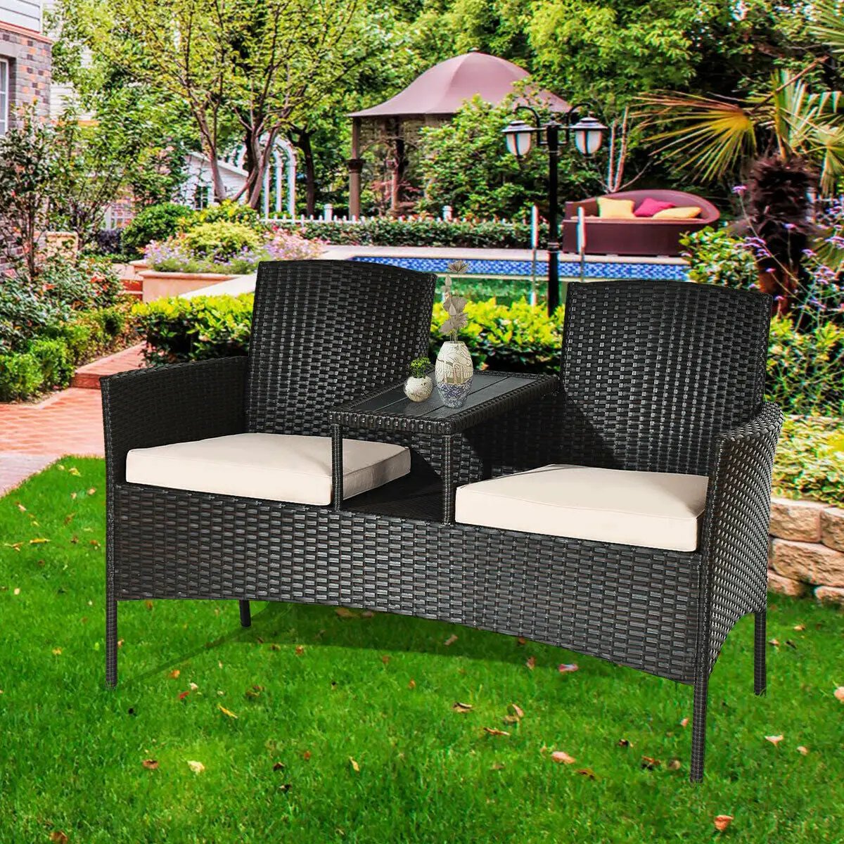 Modern Patio Conversation Set with Built-in Coffee Table and Cushions, photo 6 of 10