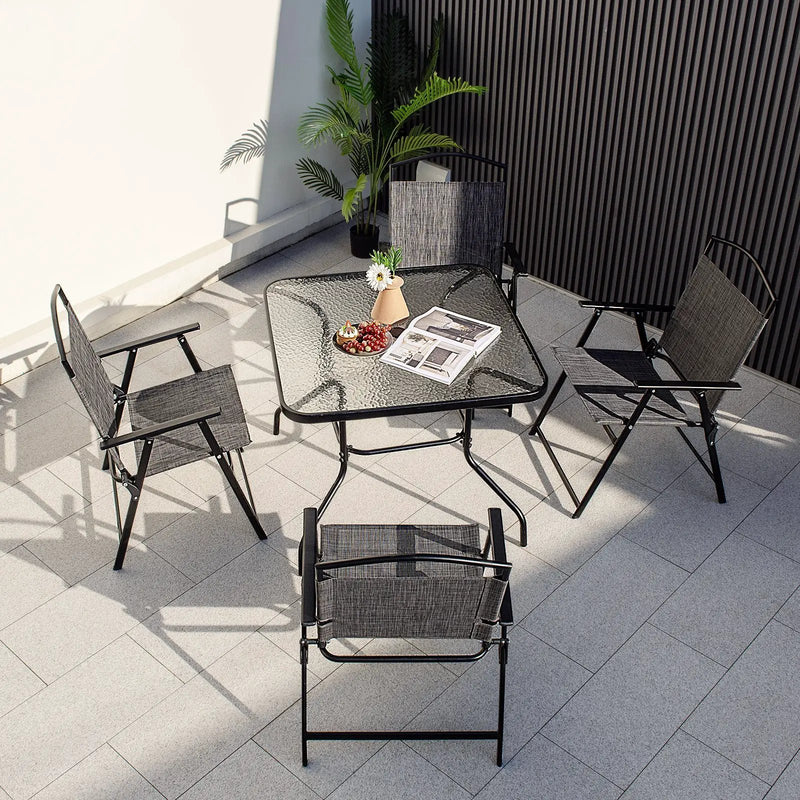 34 Inch Outdoor Dining Table Square Tempered Glass Table with 1.5 Inch Umbrella Hole-Black by DirectDeals