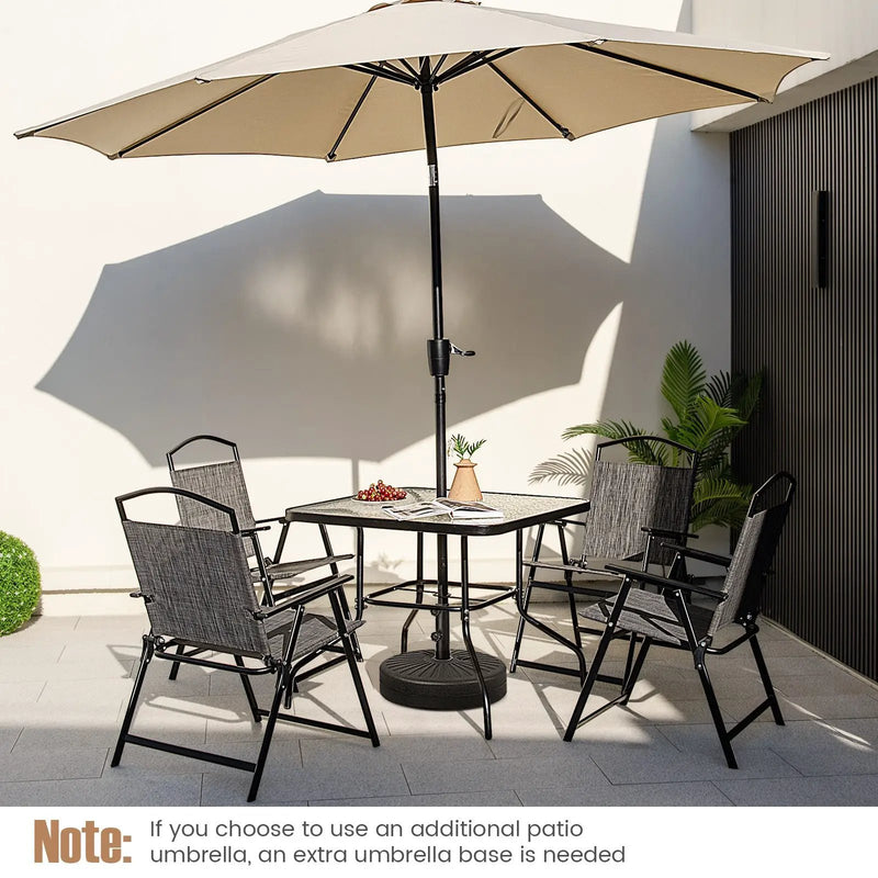 34 Inch Outdoor Dining Table Square Tempered Glass Table with 1.5 Inch Umbrella Hole-Black by DirectDeals