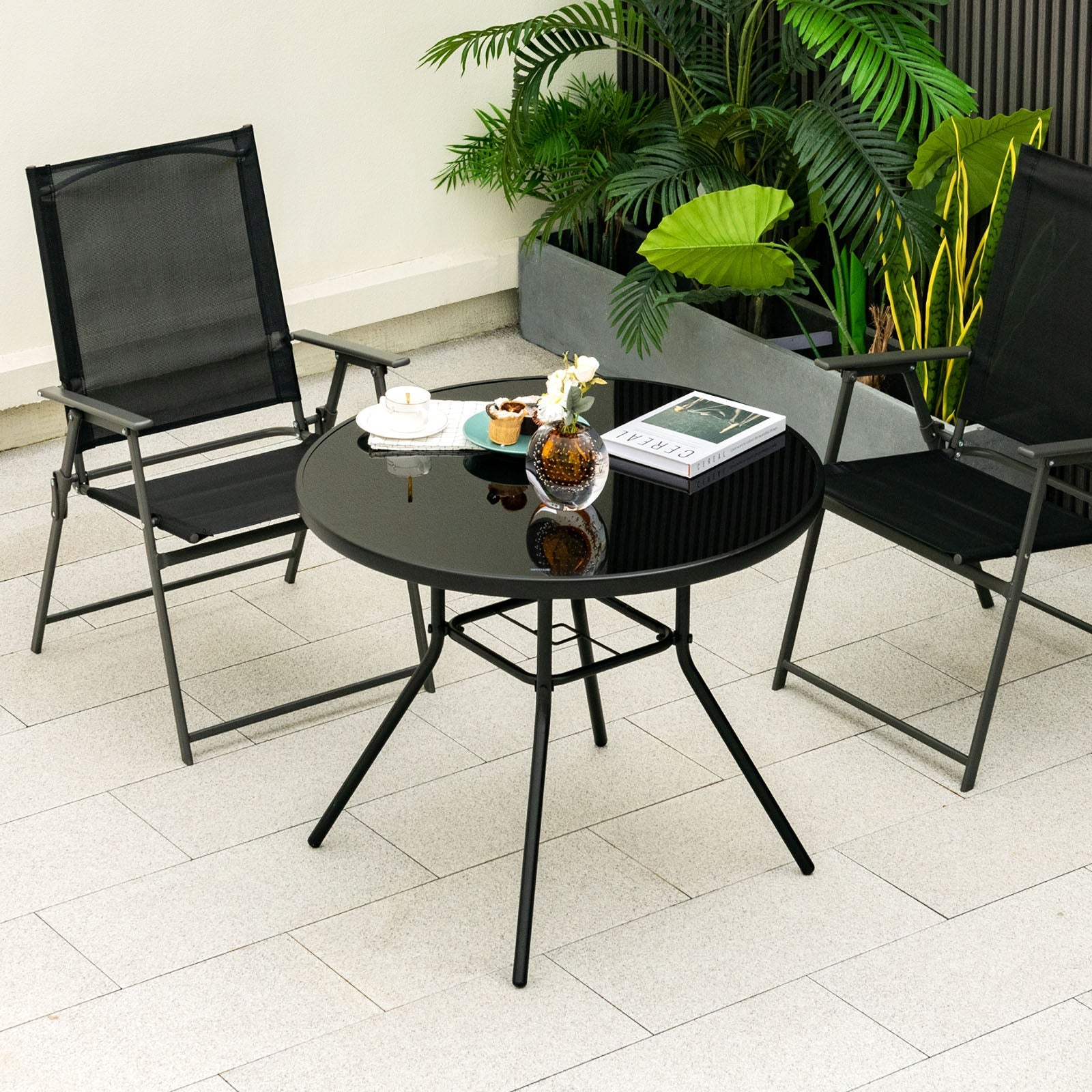 34 Inch Patio Dining Table with 1.5 inch Umbrella Hole for Garden by DirectDeals