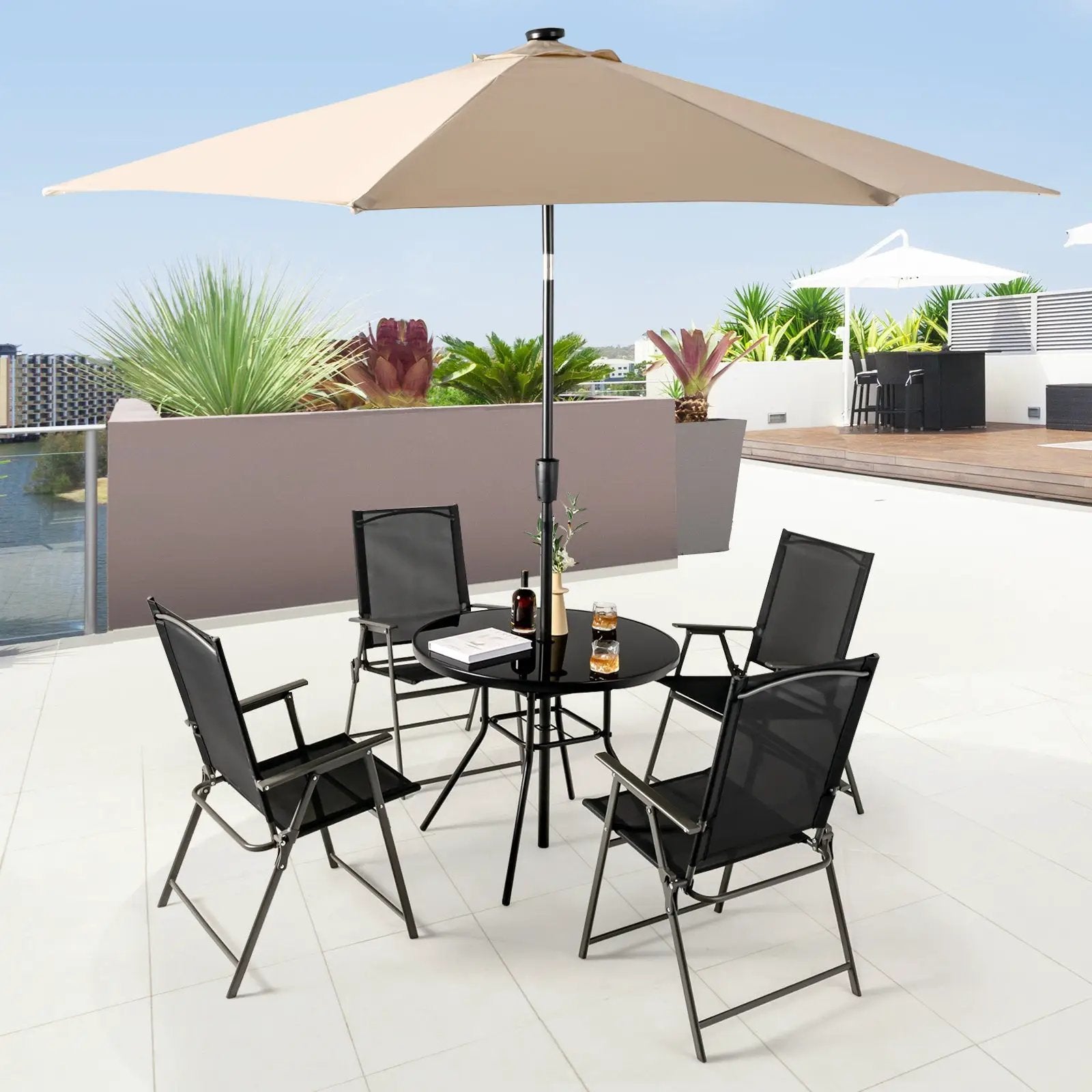 34 Inch Patio Dining Table with 1.5 inch Umbrella Hole for Garden by DirectDeals
