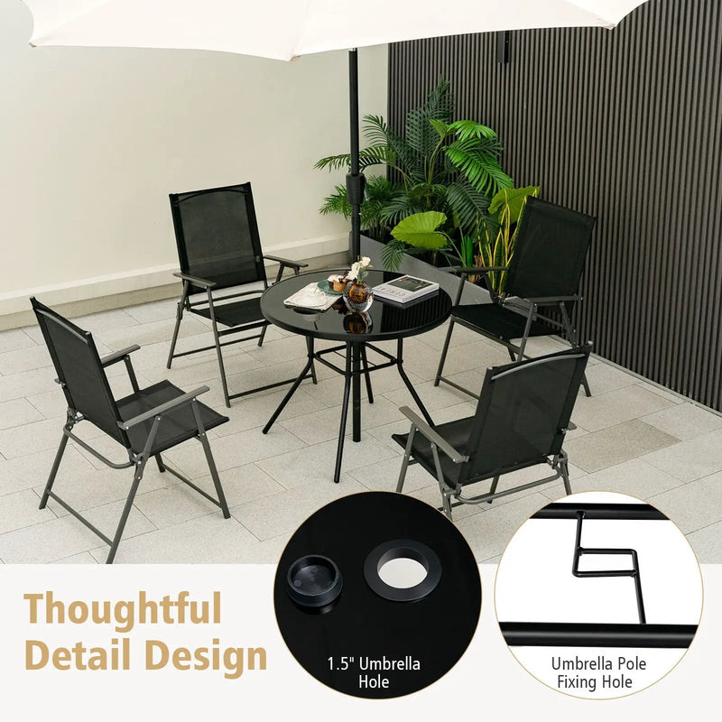 34 Inch Patio Dining Table with 1.5 inch Umbrella Hole for Garden by DirectDeals