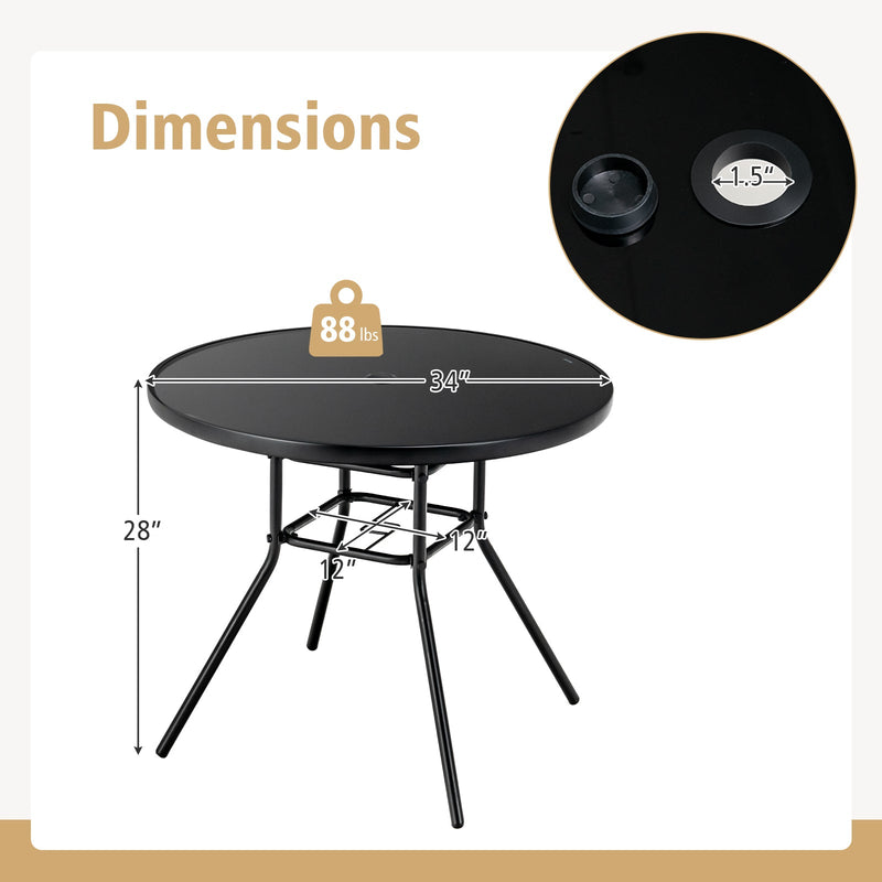 34 Inch Patio Dining Table with 1.5 inch Umbrella Hole for Garden by DirectDeals