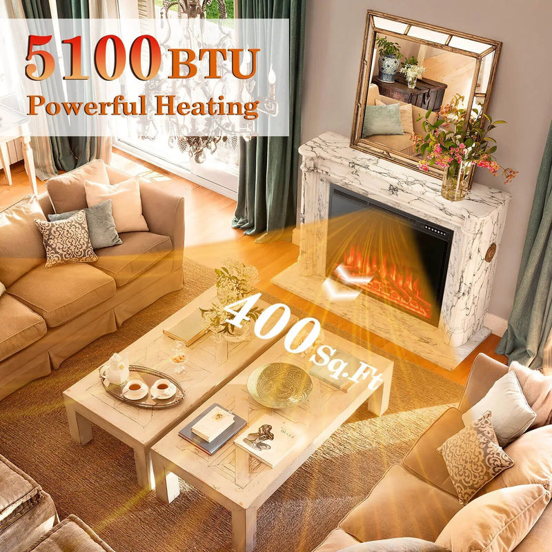 34/37 Inch Electric Fireplace Recessed with Adjustable Flames by DirectDeals