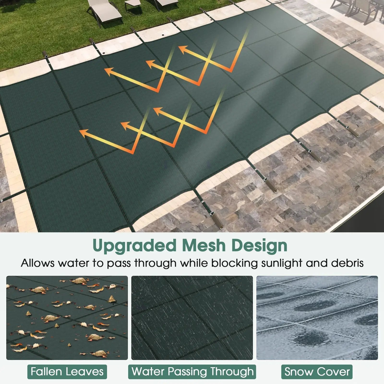 34 x 18 Feet Safety Pool Cover Fits 32 x16 Feet Inground Swimming Pools by DirectDeals