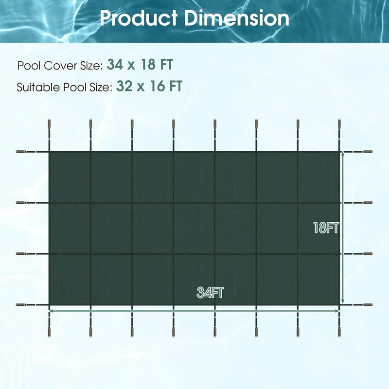34 x 18 Feet Safety Pool Cover Fits 32 x16 Feet Inground Swimming Pools by DirectDeals
