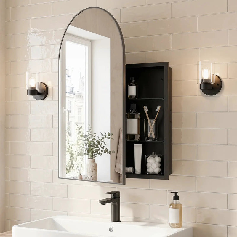 Wall-Mounted Storage Cabinet with Arched Mirror 34" x 22" by DirectDeals