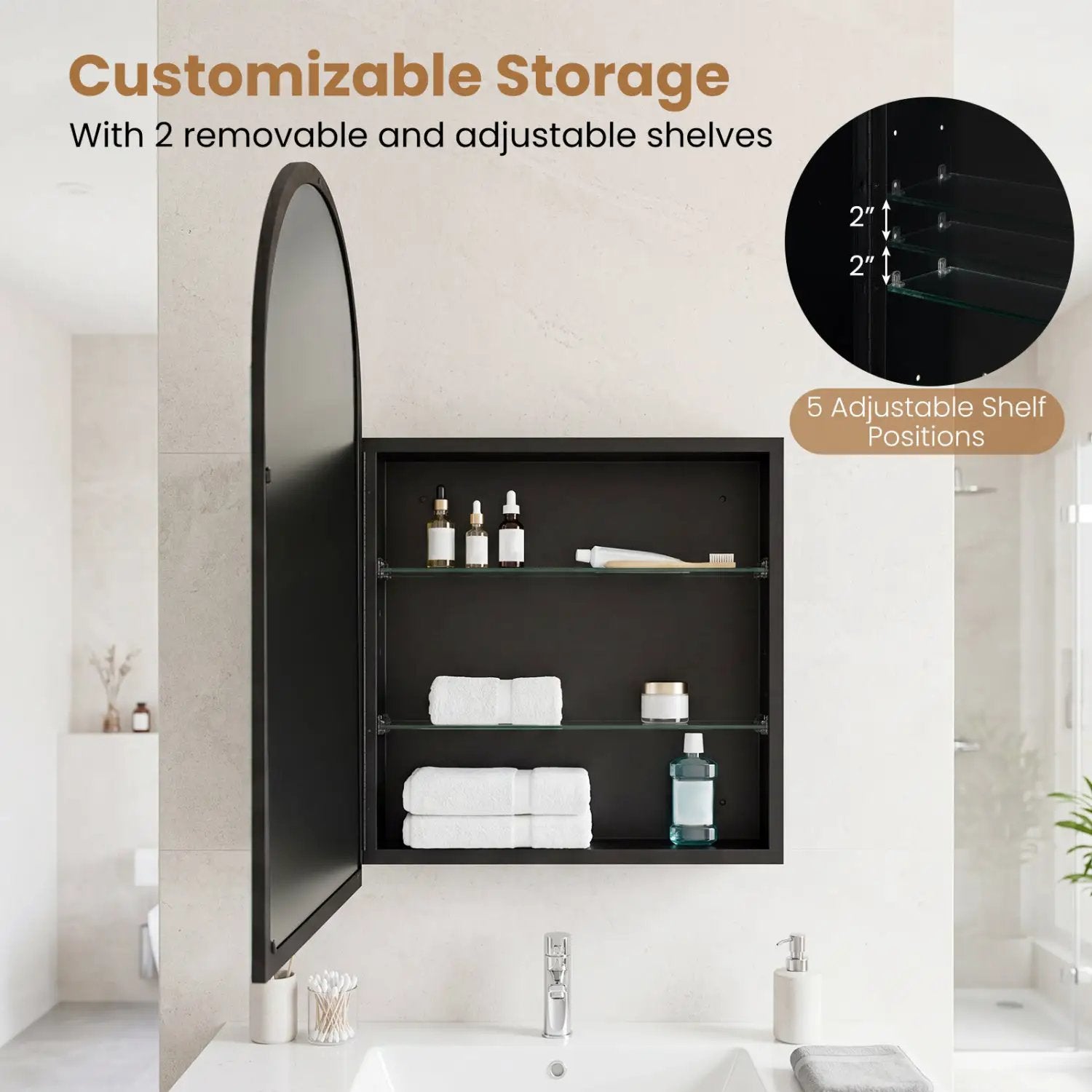 Wall-Mounted Storage Cabinet with Arched Mirror 34" x 22" by DirectDeals